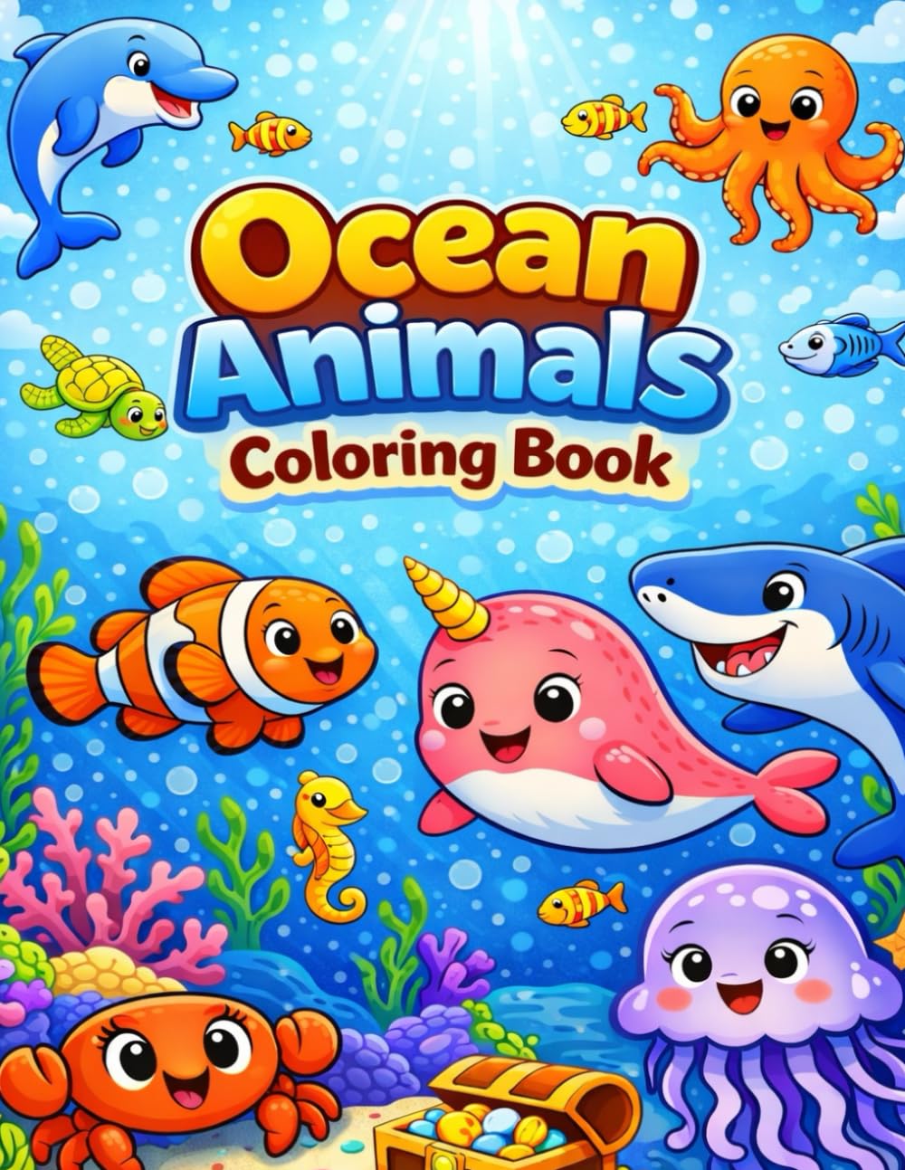 Ocean Animals Coloring Book for Kids: Fun and Easy Sea Creatures Coloring Pages for Toddlers, Preschoolers and Kids Ages 3–8