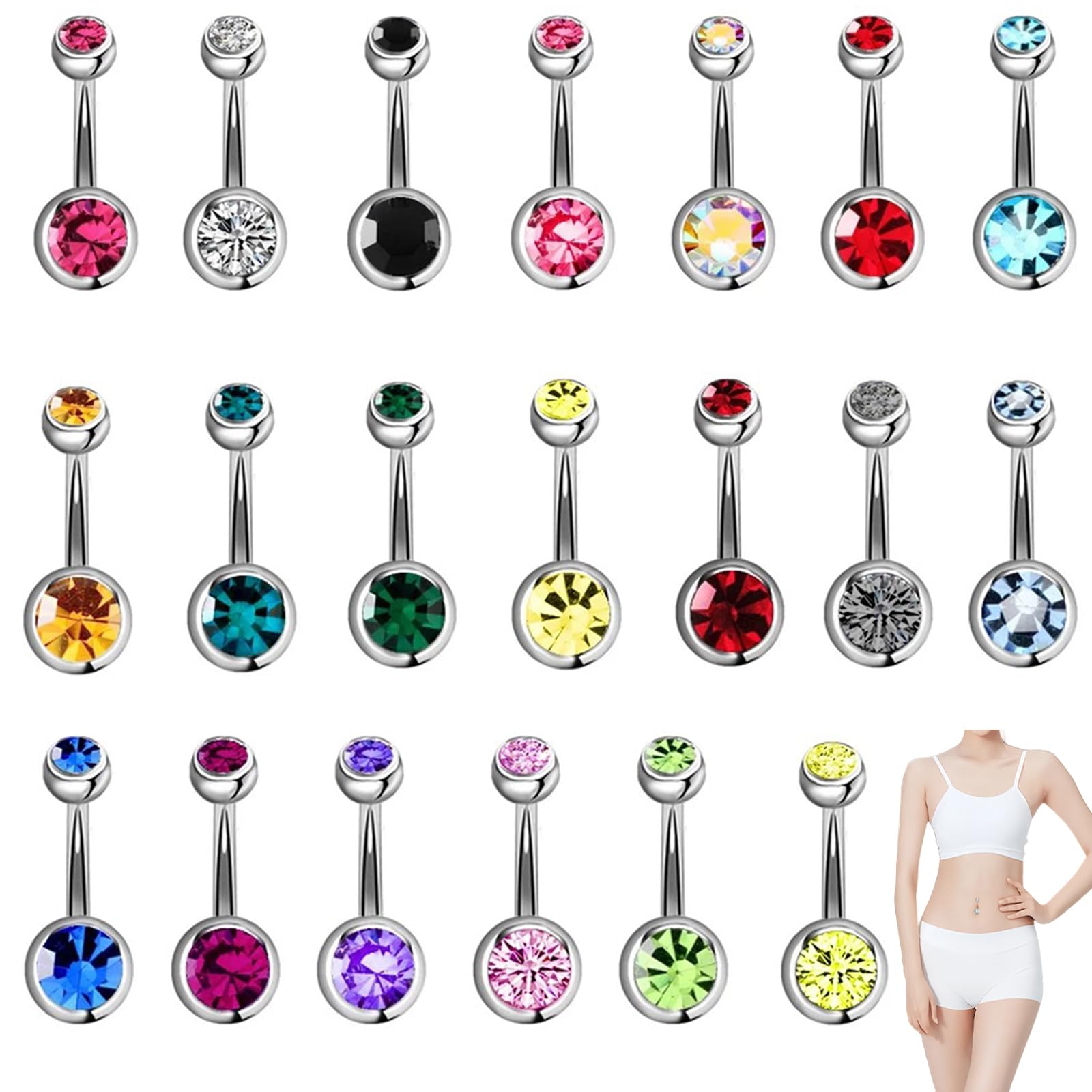 Aucuu 3/4/5/12/20PCS Piercing Ombligo, 14G de Acero Inoxidable, Forma de Barra Curvada y Circonita CZ Cúbica Perla Ombligo Joyería para Mujeres Hombres — view 8