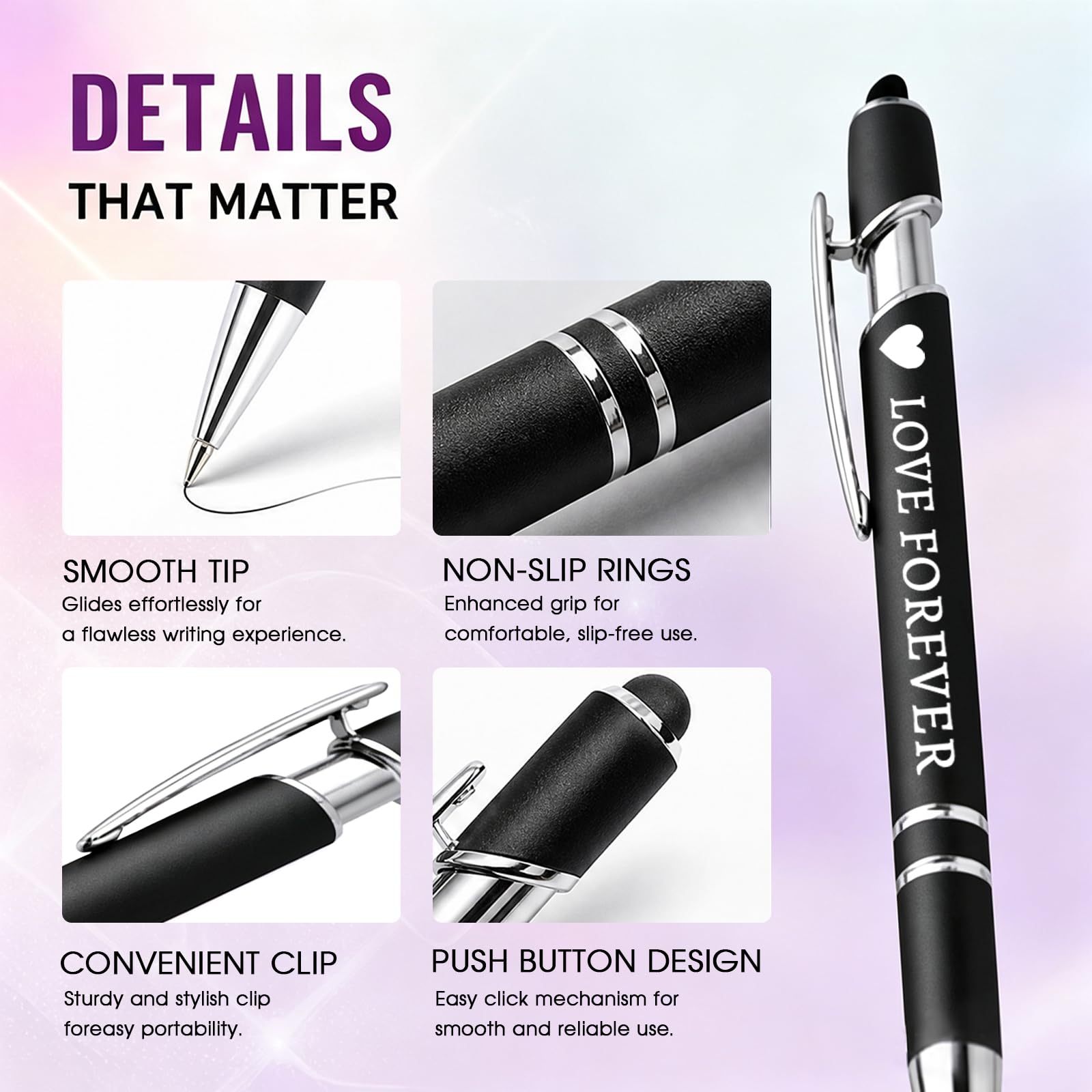 Bolígrafos Personalizados Grabados Nombre Logo, Pack Metal Tinta Negra
