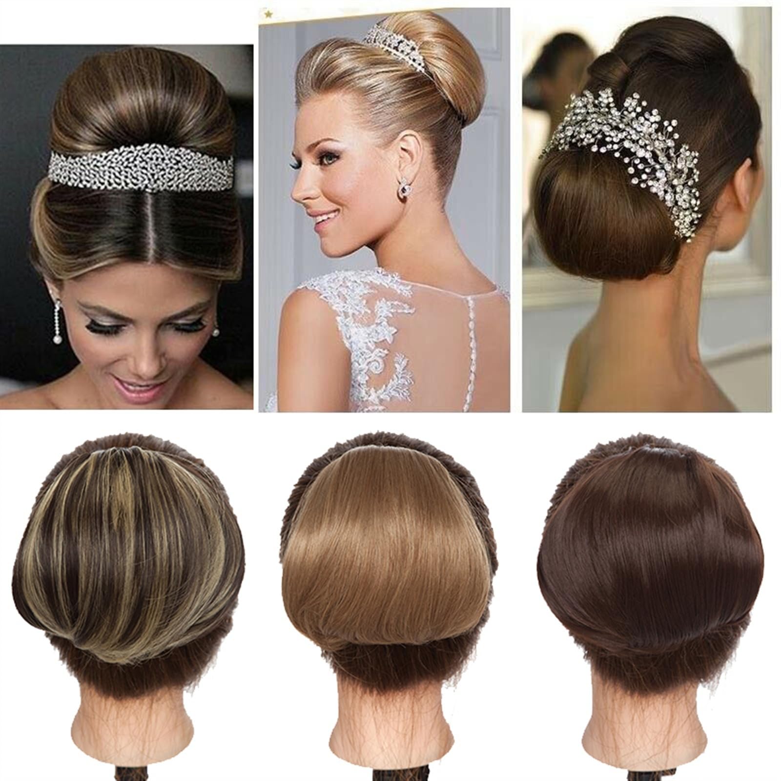 Moño de pelo Moño recto sintético Moño Piezas for el cabello 6 "Extensiones de cola de caballo con cordón Clip en la extensión del cabello Moño de rosquilla resistente al calor for mujeres Piezas de m