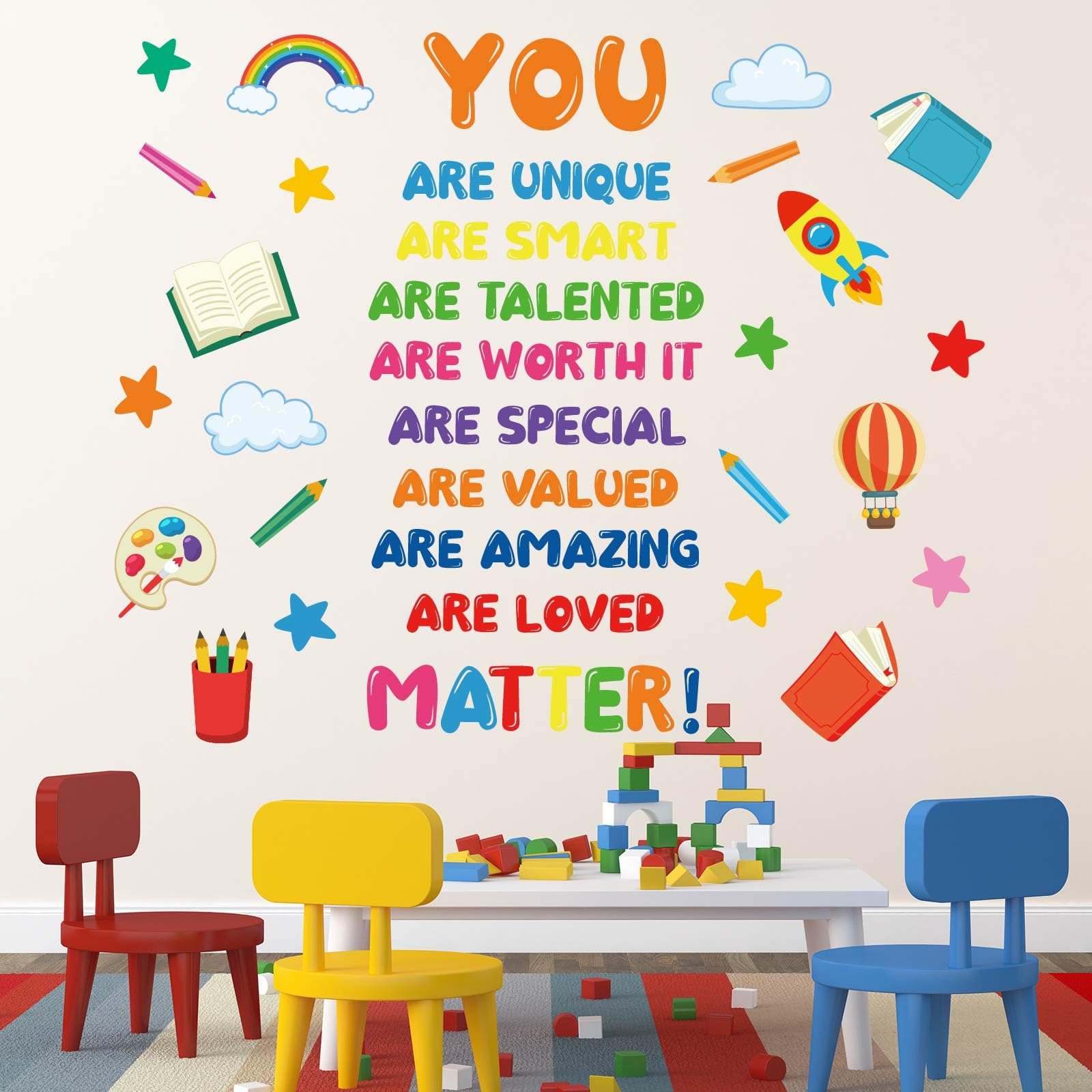 Inspirational Wall Stickers for Kids, Colourful Motivational Quote Decals with Watercolour Style