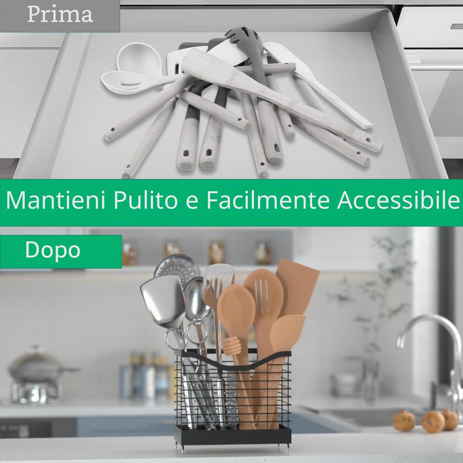 Portautensili per Posate, Cestello Portaposate Acciaio inox Scolaposate con 2 Scomparti e Scarichi Organizzatore di Posate per Forchette,Coltelli,Cucchiai, Ideale per Lavello da Cucina Piano di Lavoro