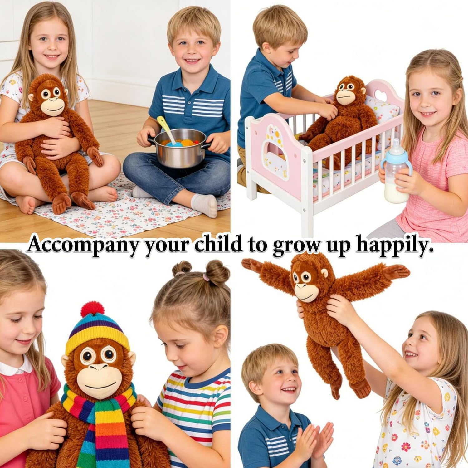 Punch Monkey - Peluche de orangután de 66 cm, ultrasuave, Respetuoso con el Medio Ambiente, Lavable, Relleno de algodón PP, Seguro para niños, Realista