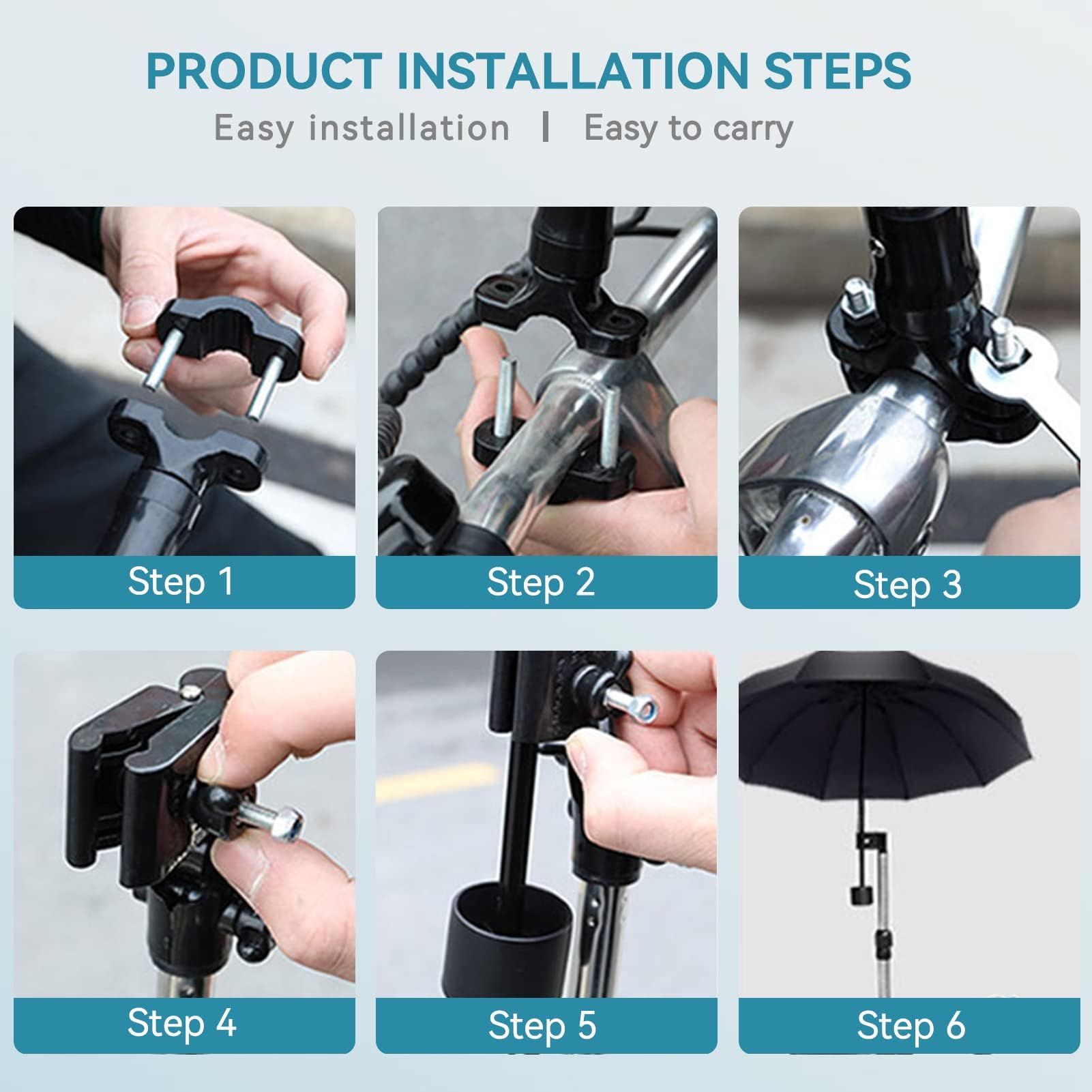 Ombrellino per Passeggino, Regolabile 360 ° Bicicletta Portaombrelli Morsettogancio Gancio Passeggino Parasole Passeggino per Ombrello Passeggino Carrozzina Bicicletta Walker(Nero)