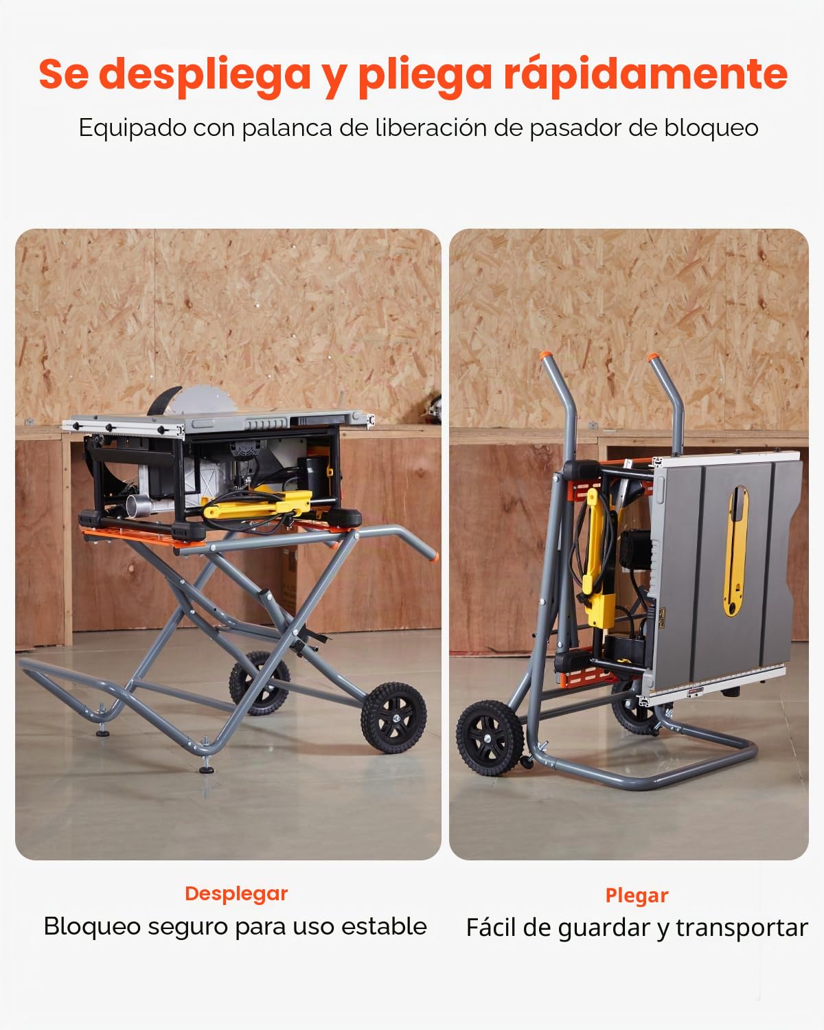 VEVOR Soporte de Sierra de Mesa Portátil con Ruedas de Goma de 203 mm, Capacidad de Carga de 158,76 kg, Construcción Resistente, Universal para la Mayoría de las Marcas de Sierras de Mesa, Gris