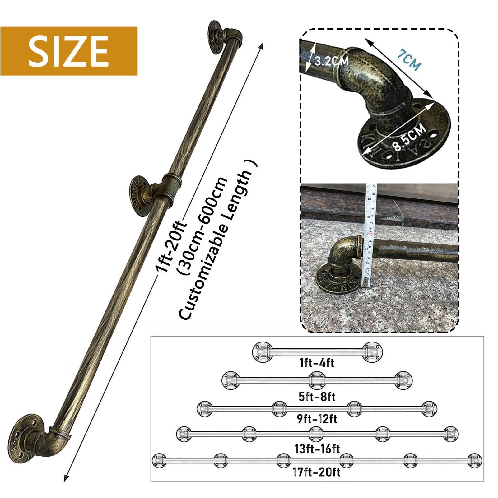 Trapleuning 1FT - 20FT Leuningen voor trappen Binnenshuis Buiten Handgreep Reling, trapleuning Leuning Wandgemonteerde leuningen Reling - antiek messing (Size : 420cm