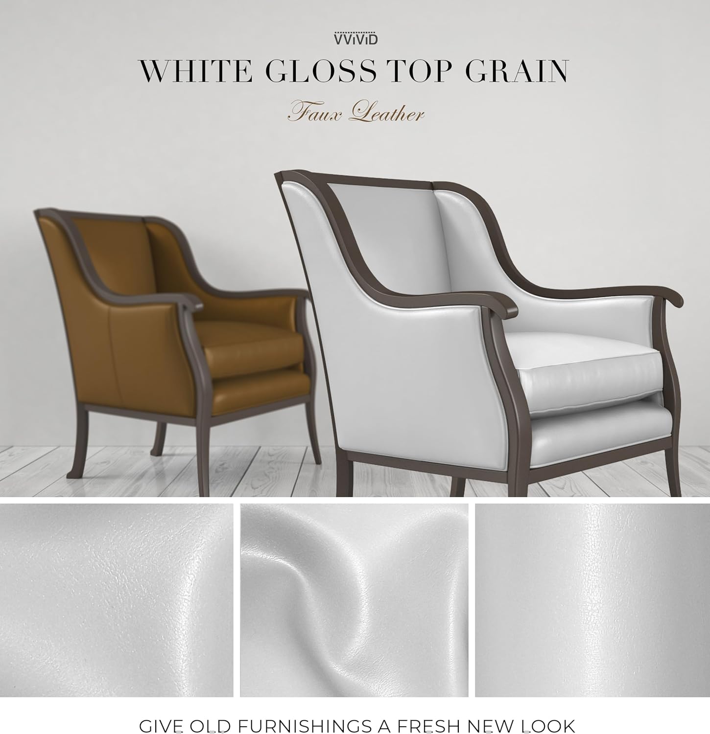 VViViD Bycast65 White Gloss Top-Grain Faux Leather Marine Vinyl Fabric (10 Foot by 54 Inch)