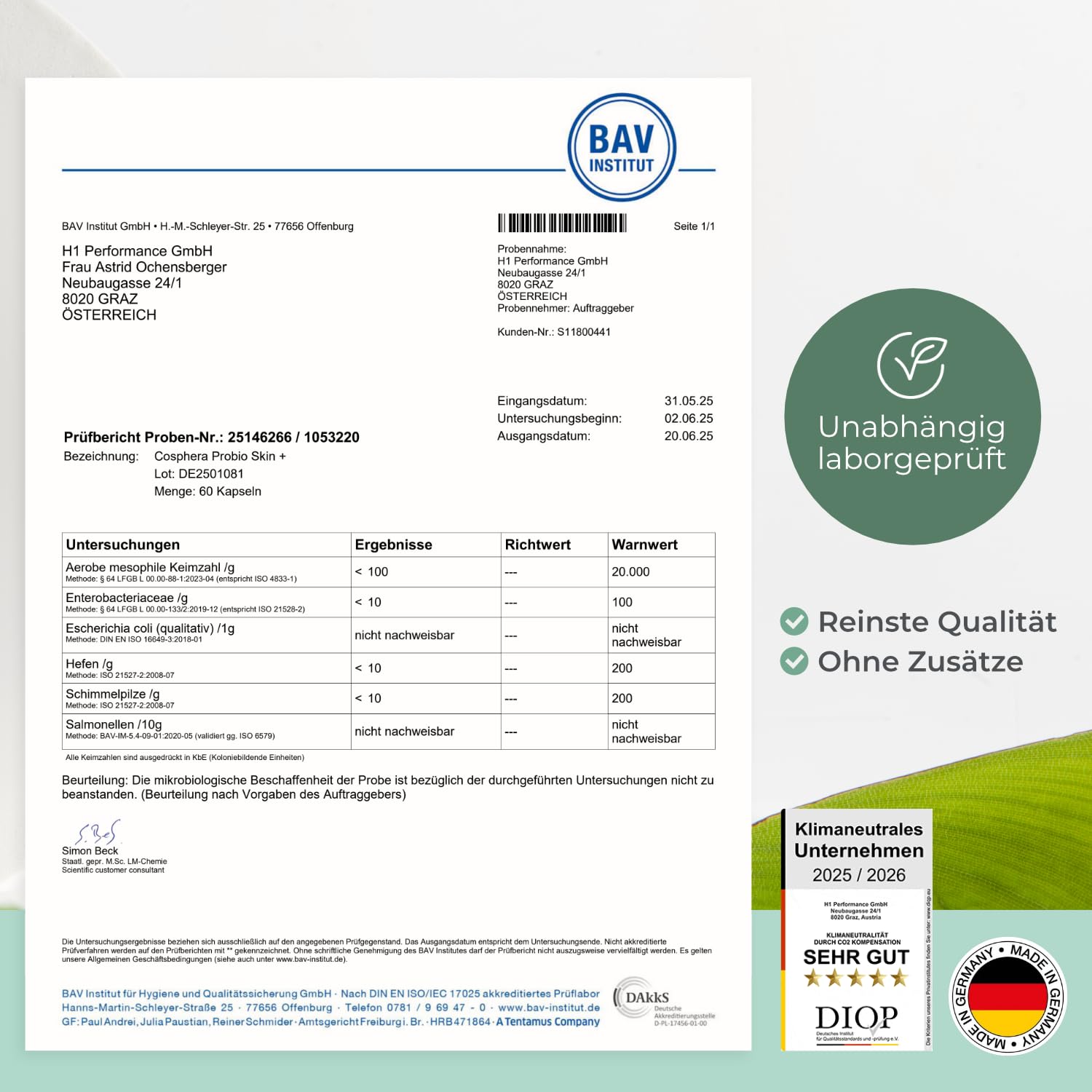 Probio Skin Kapseln Hochdosiertes Probiotikum Vegan I Probiotika & Präbiotika - Angereichert mit Bio Inulin, Vitamin A und Konjak Wurzelextrakt - 60 Kapseln