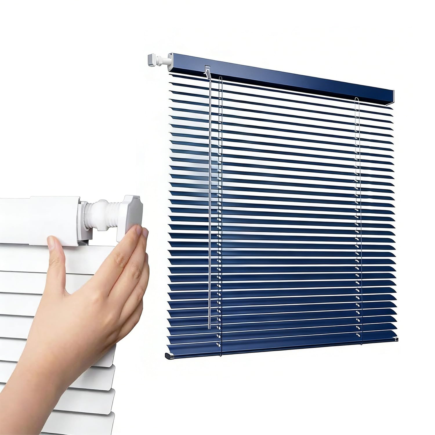 25mm Aluminum Mini Blinds for Indoor Window, No Tools No Drill Horizontal Venetian Blind Shades, Room Darkening Window Blinds Cordless Customized Width 40-140cm(Navy Blue)