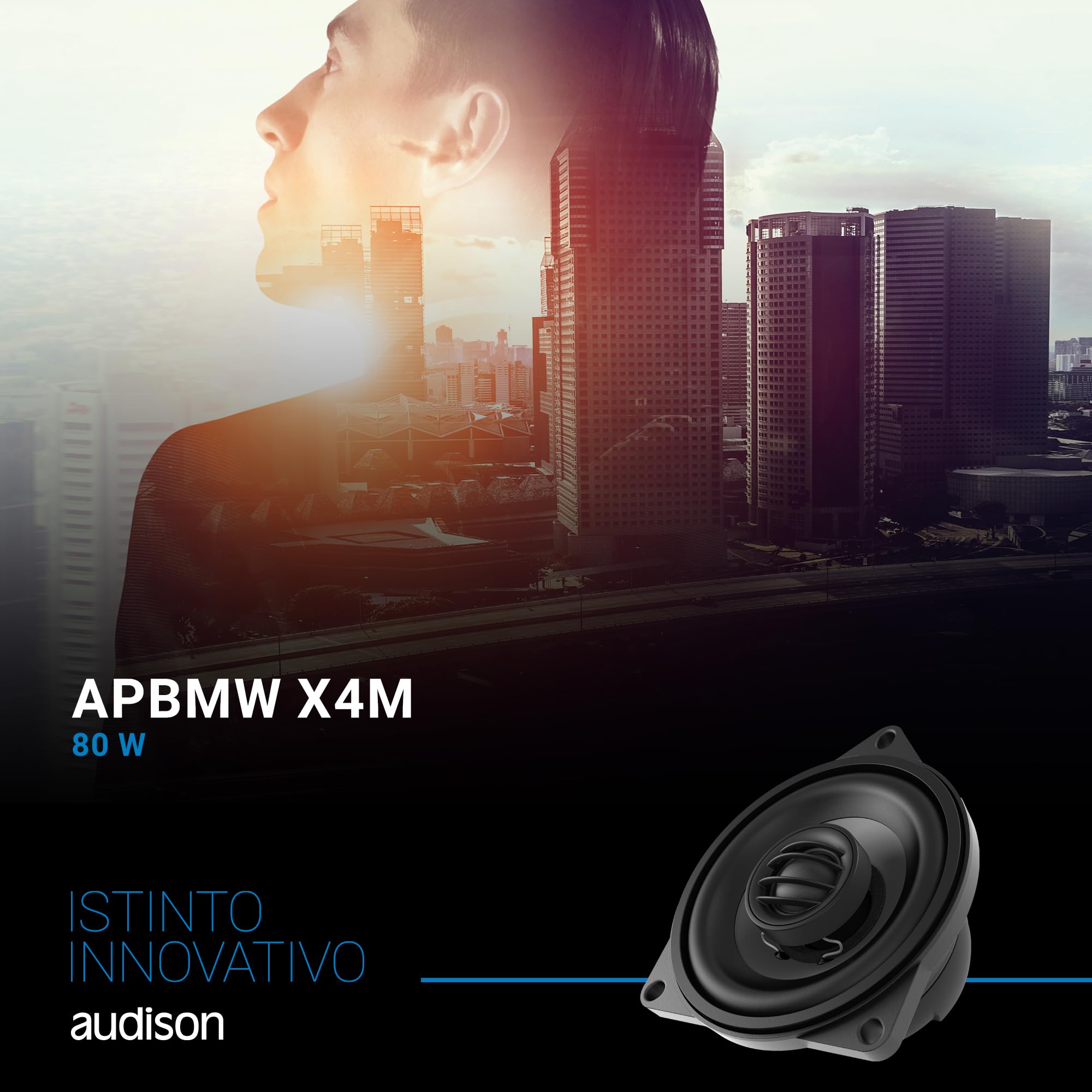 Audison APBMW X4M coppia coassiali 2 vie 100mm, 80W | tweeter 24mm, 4 pollici, 40W RMS, 4 Ohm, 88 dB, 100-22000 Hz, profondità 44,5mm