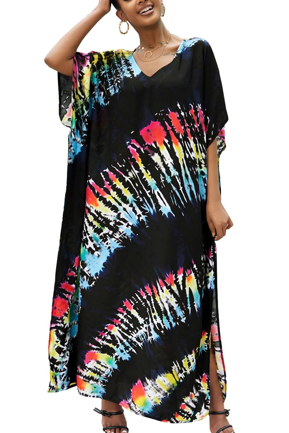 Long Kaftan Bohemian Kimono Beach Swimsuit Cover Up Maxi Dress for Women
