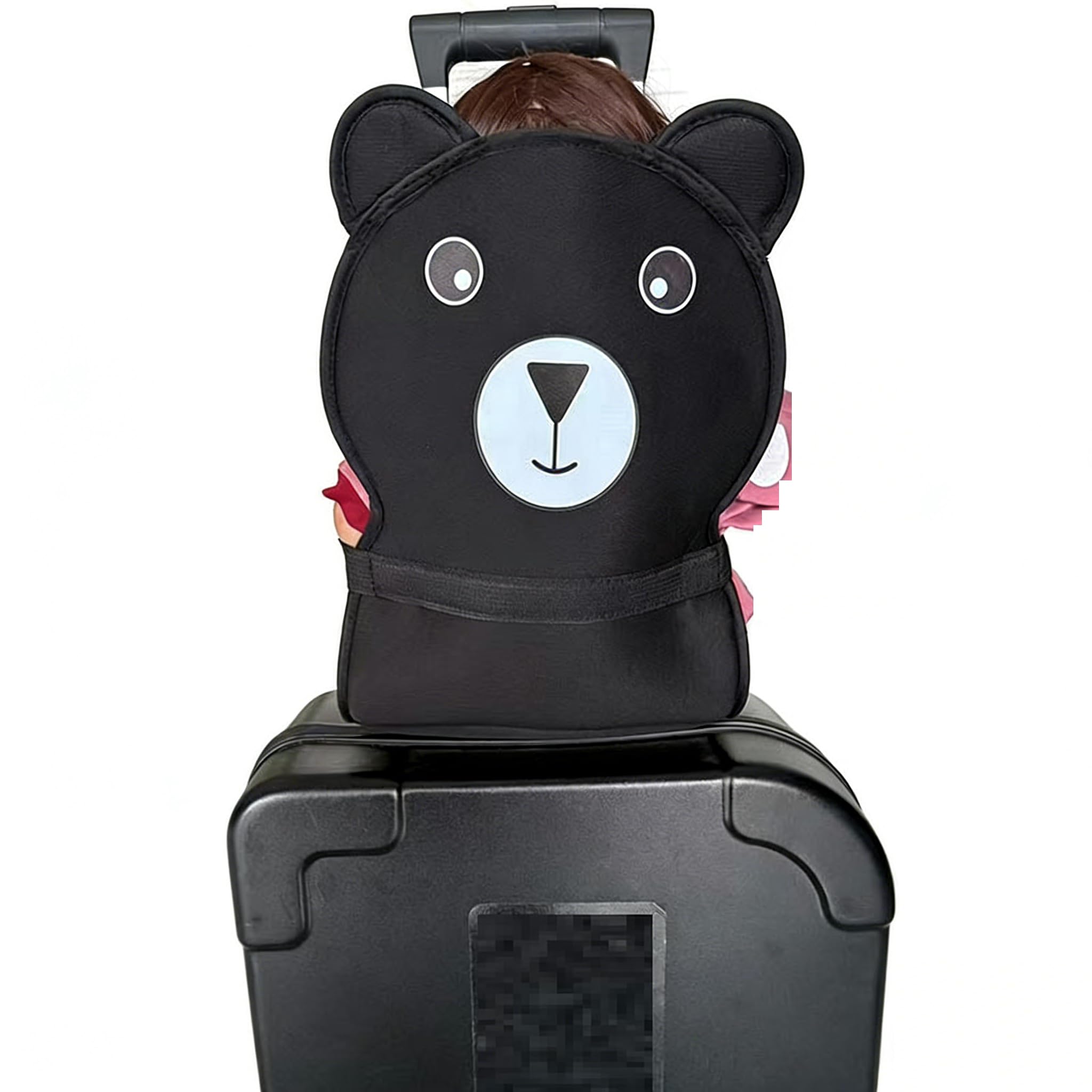 Siège de valise pour enfant avec ceinture réglable, siège portable pour bébé sur valise, siège de voyage en forme d'animal de dessin animé (noir)