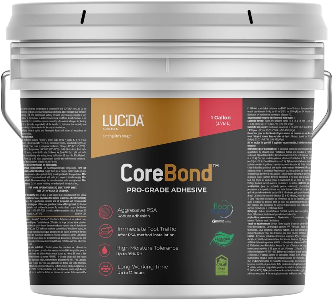 CoreBond Pro-Grade Solvent Free Vinyl Flooring Pressure Sensitive Adhesive | 1 Gallon