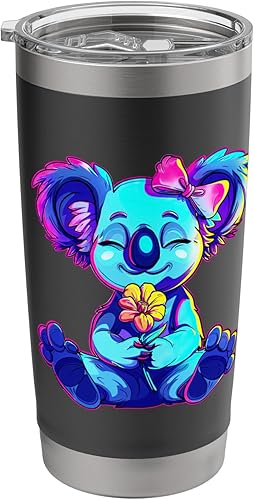 Streetwear synthwave 80s 90s retro cute girls koala & flower Stainless Steel Insulated Tumbler disponible en Yaxa Guatemala