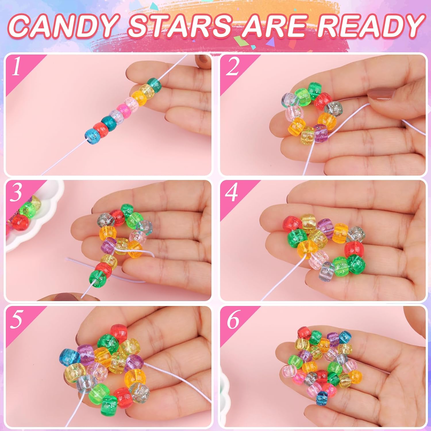 1200pcs Pony Beads - Clear Plastic Glitter Beads for DIY Jewelry Making Kandi Bracelets Necklaces Key Chains and Decorations Crafts - Image 3