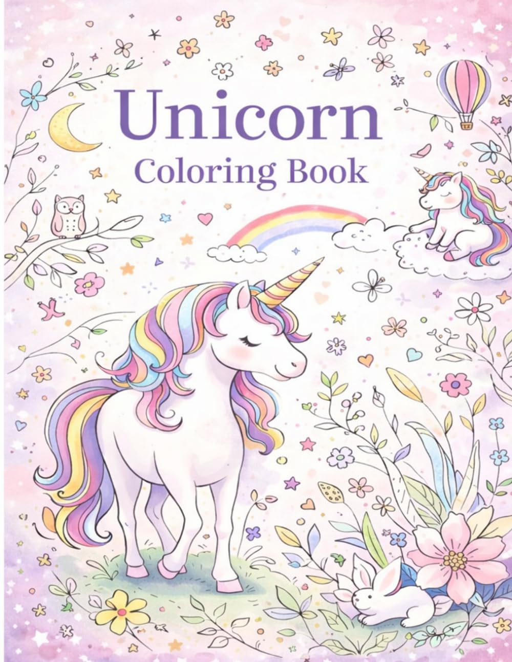 Cute Unicorn Colouring Book for Kids Ages 4-8: Magical, Easy and Adorable Unicorn Coloring Pages for Girls and Boys | Fun Unicorn Activities with Hearts, Rainbows and Sweet Scenes