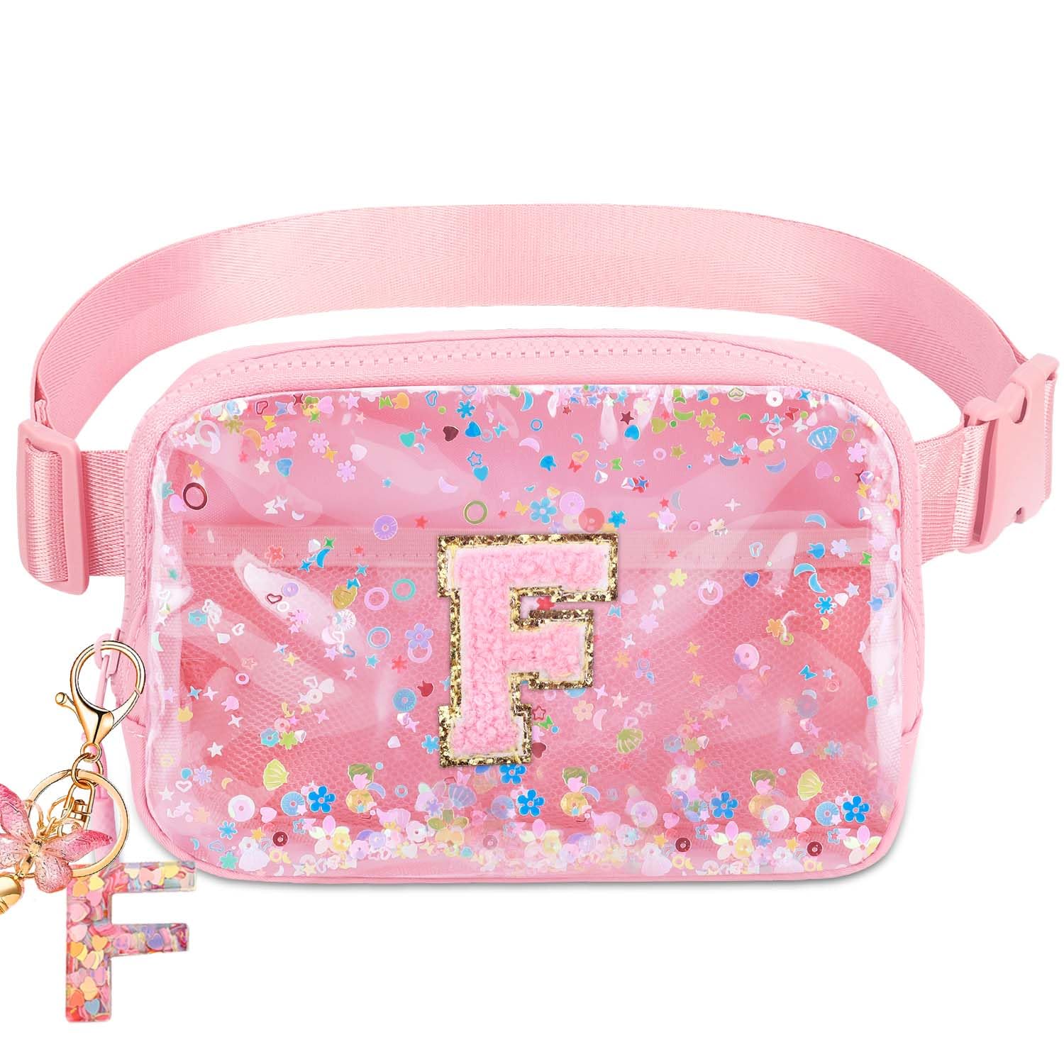 Initial Fanny Pack for Girls - Belt Bag for Teens Kid Teen Girl Kid Birthday Gift Pink F