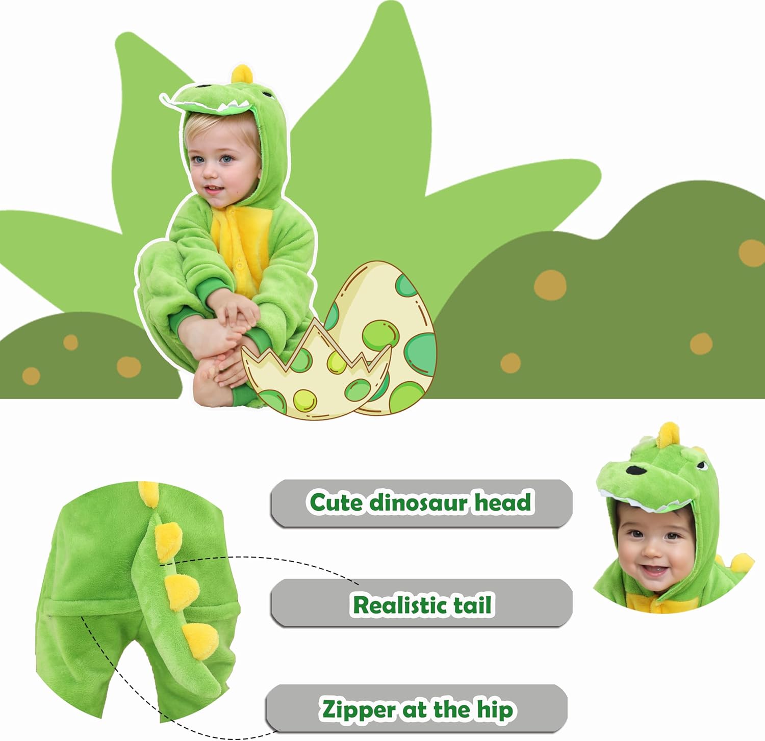 Toddler Dinosaur Animal Costume for Kids Dino Dress Onesie Boys Girls 6M-7 - Image 3
