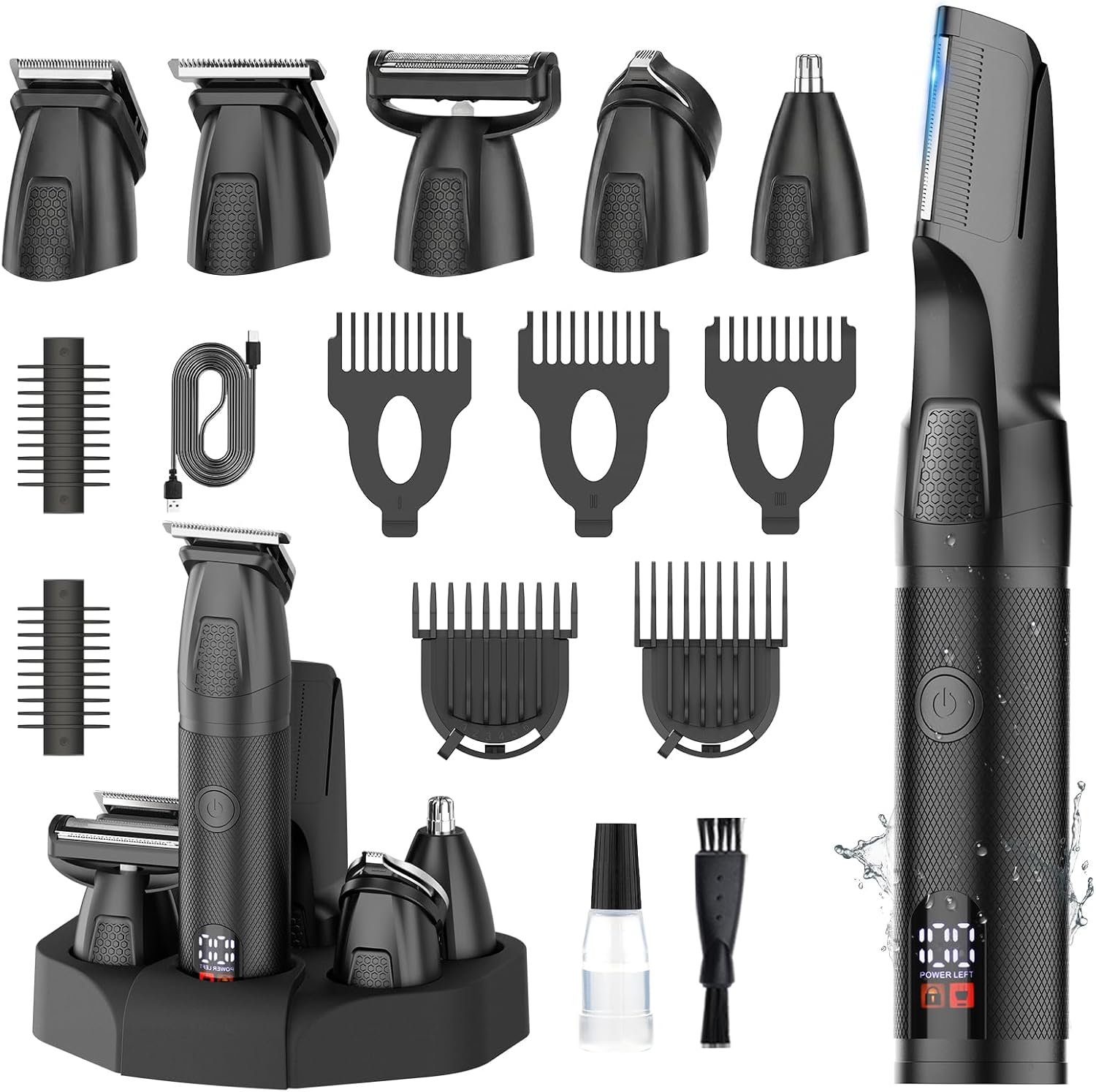 Manscape Body & Beard Trimmer for Men, 6-in-1 Electric Razor Grooming Kit Men's Gift, Nose Hair Trimmer, Ball Pubic Groin Shaver No Nick, Waterproof, LED Display, Rechargeable, Type-C Dock Charging