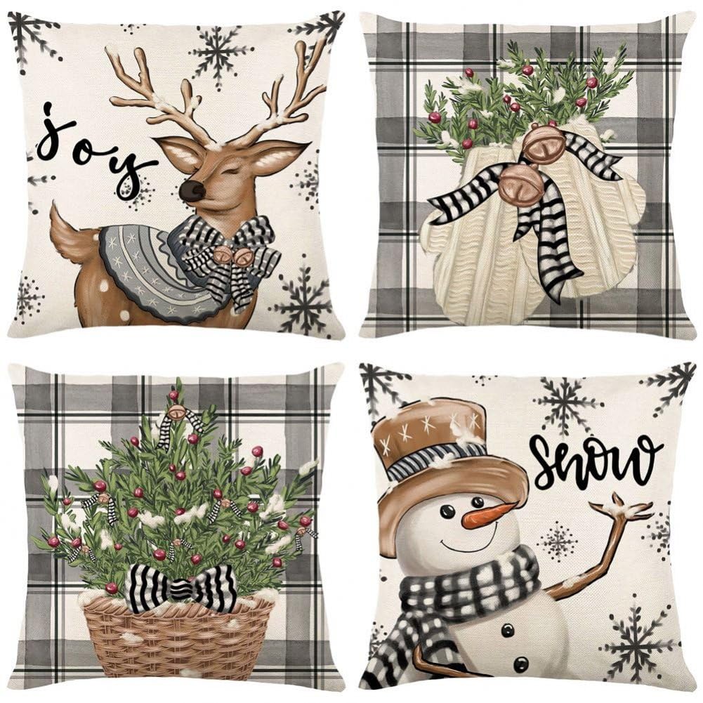 Housse de coussin de Noël pour décoration de canapé ambiance chalet d'hiver