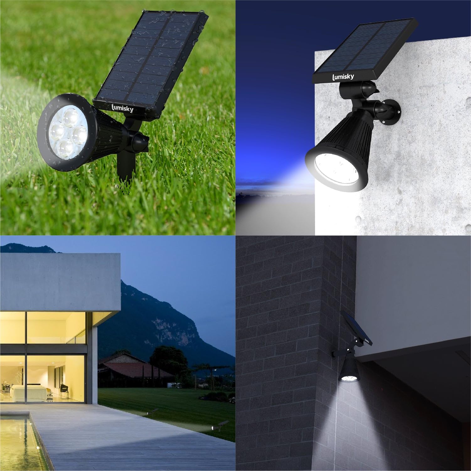Lumisky SpIKY - Set di 4 faretti solari 2 in 1 da cucire o da fissare con potente luce dimmerabile LED bianco H42 cm