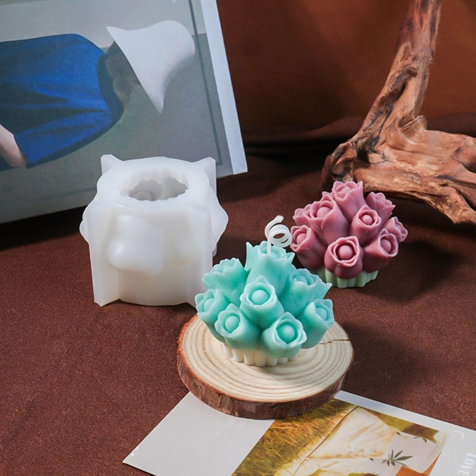 MOULE A MODELER,B Grand Moule à Bougie En Silicone Pivoine Gypse D