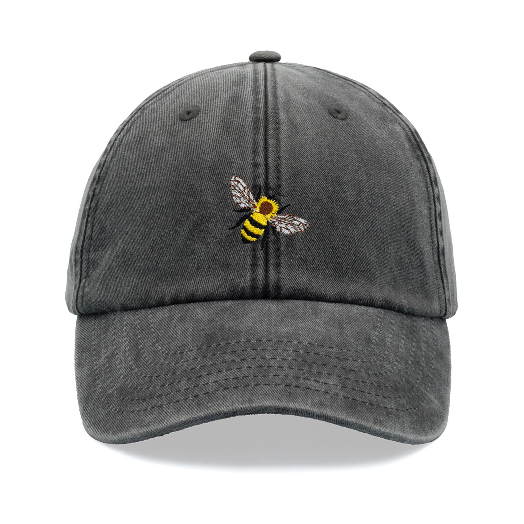Honey Bee Baseball Cap Vintage Washed Unisex Dad Hat Adjustable Black