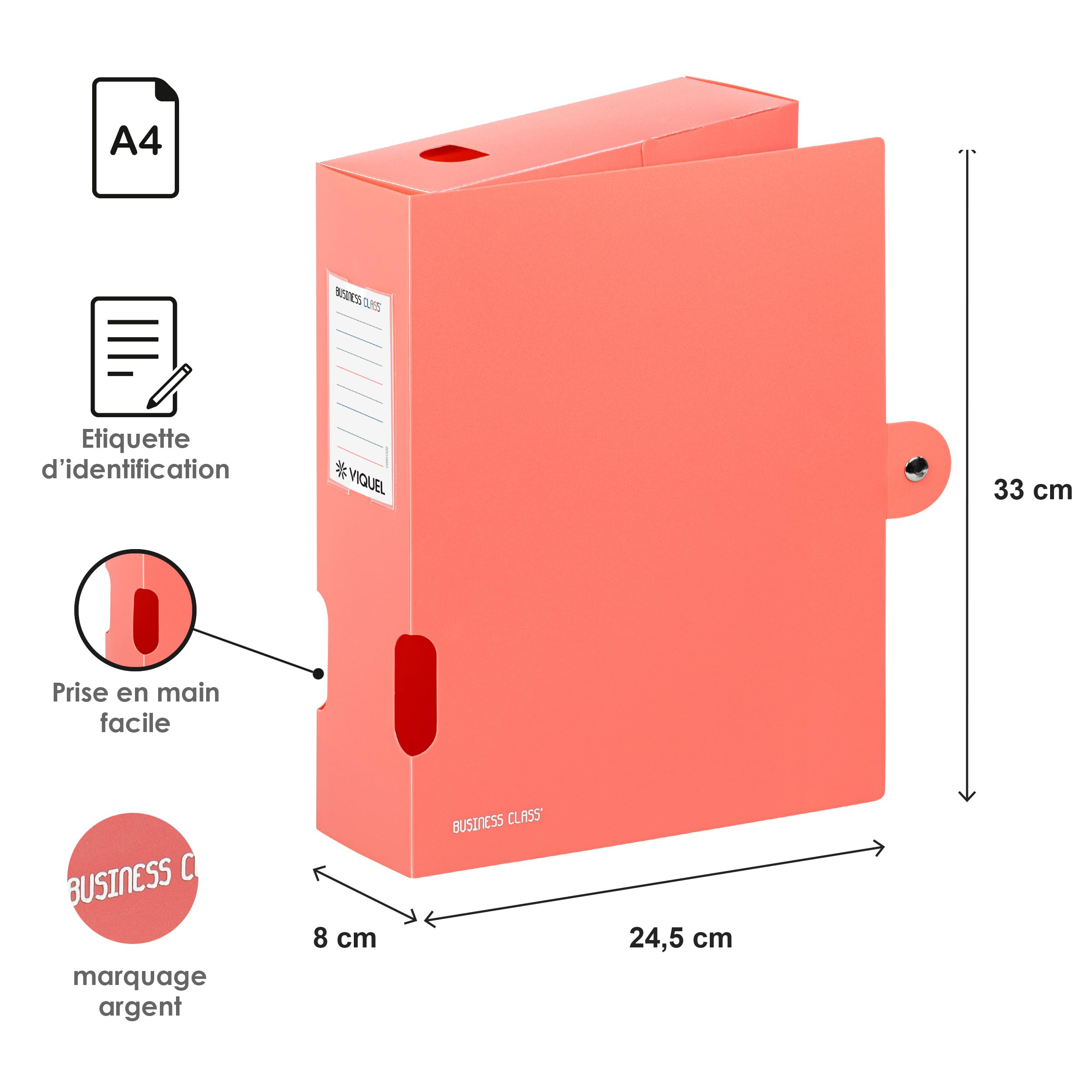 Viquel 6 Stück Aktenboxen aus Kunststoff Business Class, Rücken 8 cm, verschiedene Farben, A4, Modell Class Docs