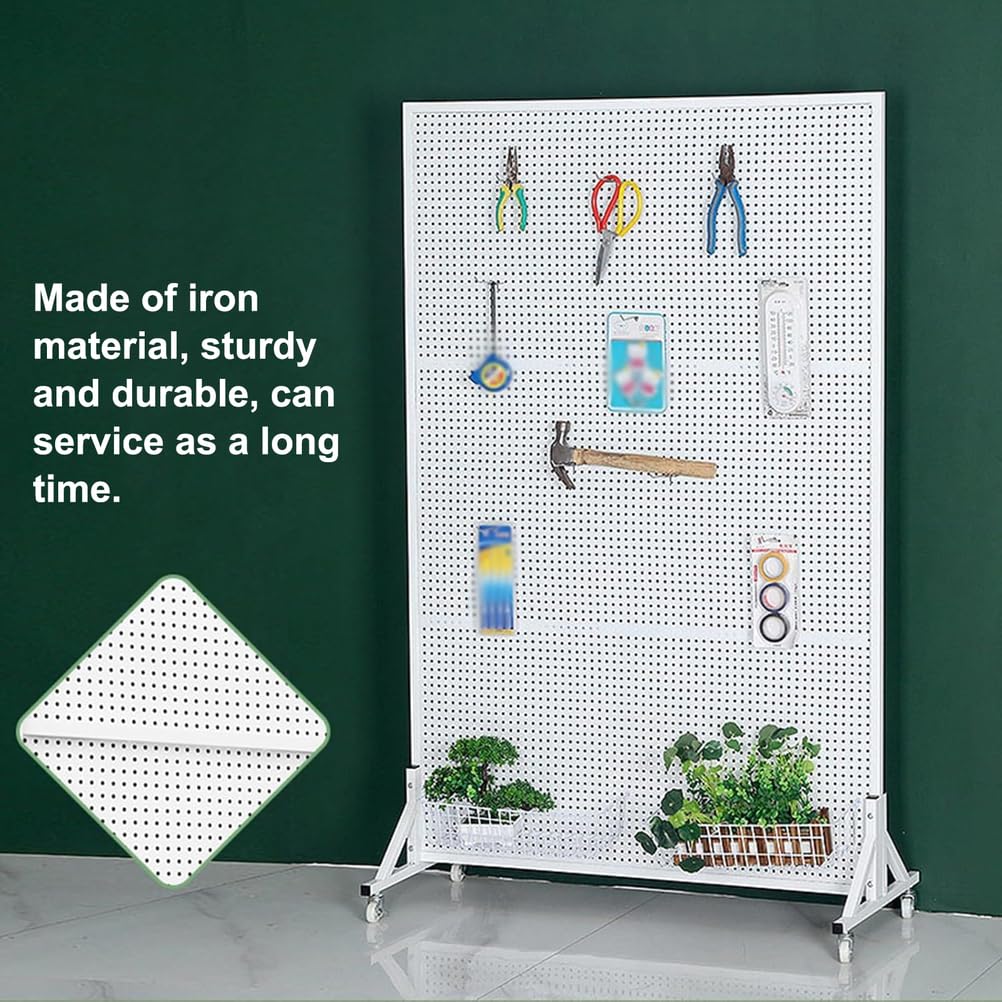Yiustldd - Soporte de exhibición para tablero perforado con ruedas, panel de metal, organizador de tablero de clavijas móvil para tienda, cocina, 120 x 50 x 40 cm