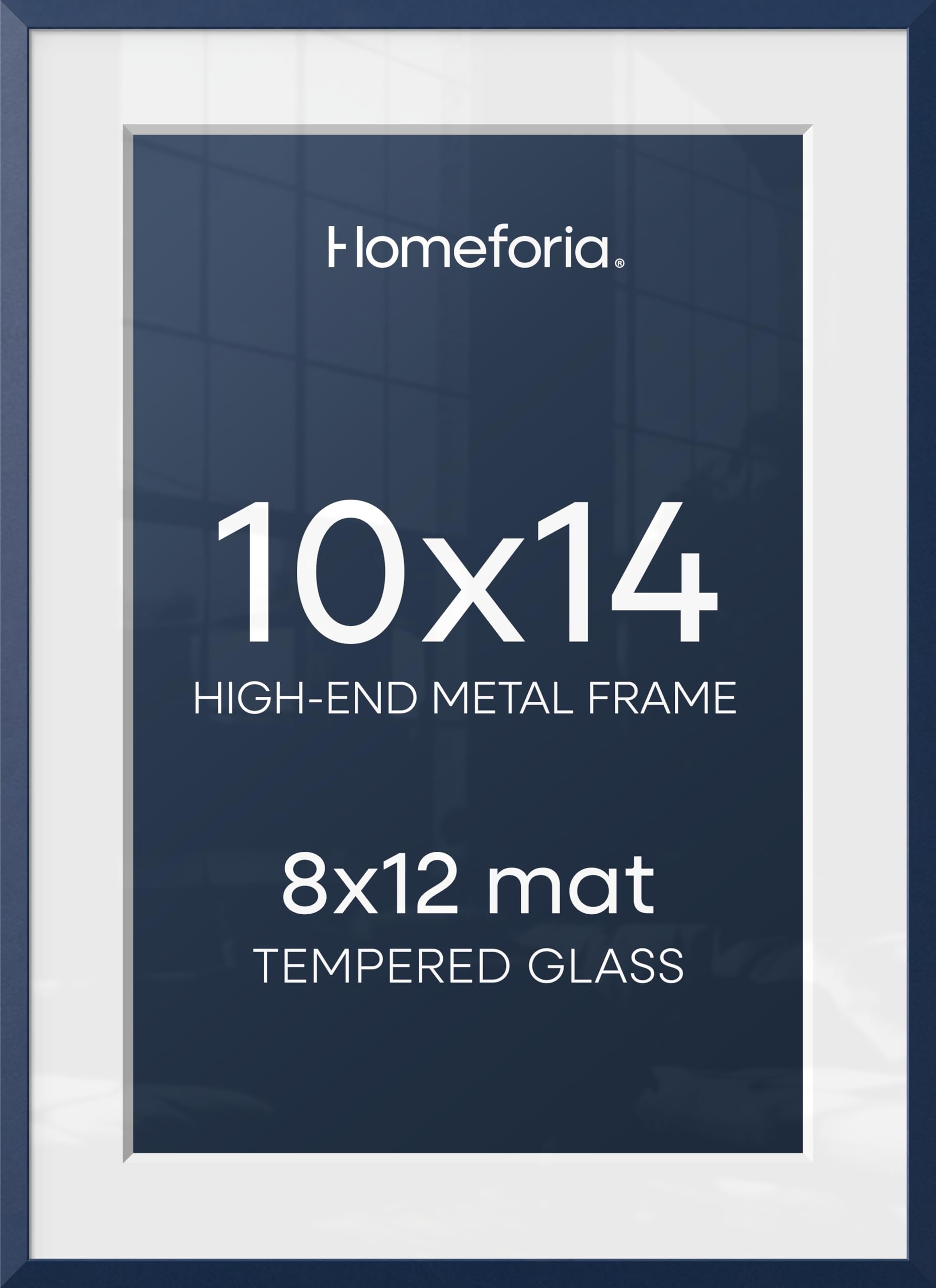 Homeforia 10x14 Blue Picture Frame, High-End Metal, 8x12 Mat, Glass | High End Aluminum, Tempered Glass, Acid-Free 8x12 Removable Mat, 10x14 in Edge-to-Edge Display 14x10, Wall Kit, Set Of 1