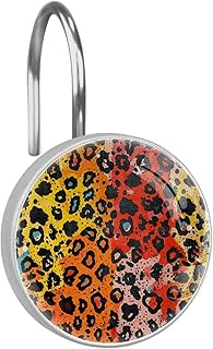 Juego de 12 ganchos de cristal para cortina de ducha, anillos para decoración de baño, colorido estampado abstracto de leopardo