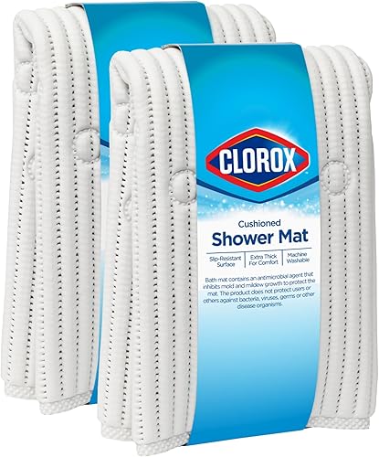 Miniatura 6 de Clorox Tapete de baño acolchado para bañeras, tapete antideslizante con ventosas, 17 x 36 pulgadas, azul cielo, paquete de 2