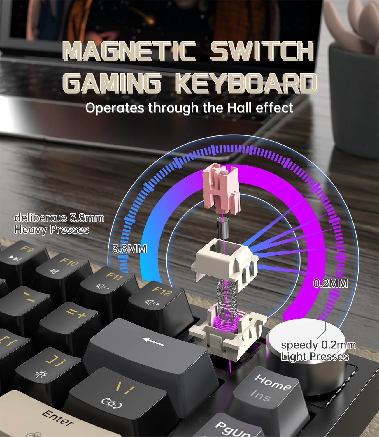 LexonElec x ATTACK SHARK K85 Przełącznik Magnetyczny 75% Klawiatura Mechaniczna, Rapid Trigger, DKS/MT/TGL, LIGHTSYNC RGB, QWERTY, TKL Przewodowa Klawiatura do Gier Gasket z Knob do Win/Mac-Czarny