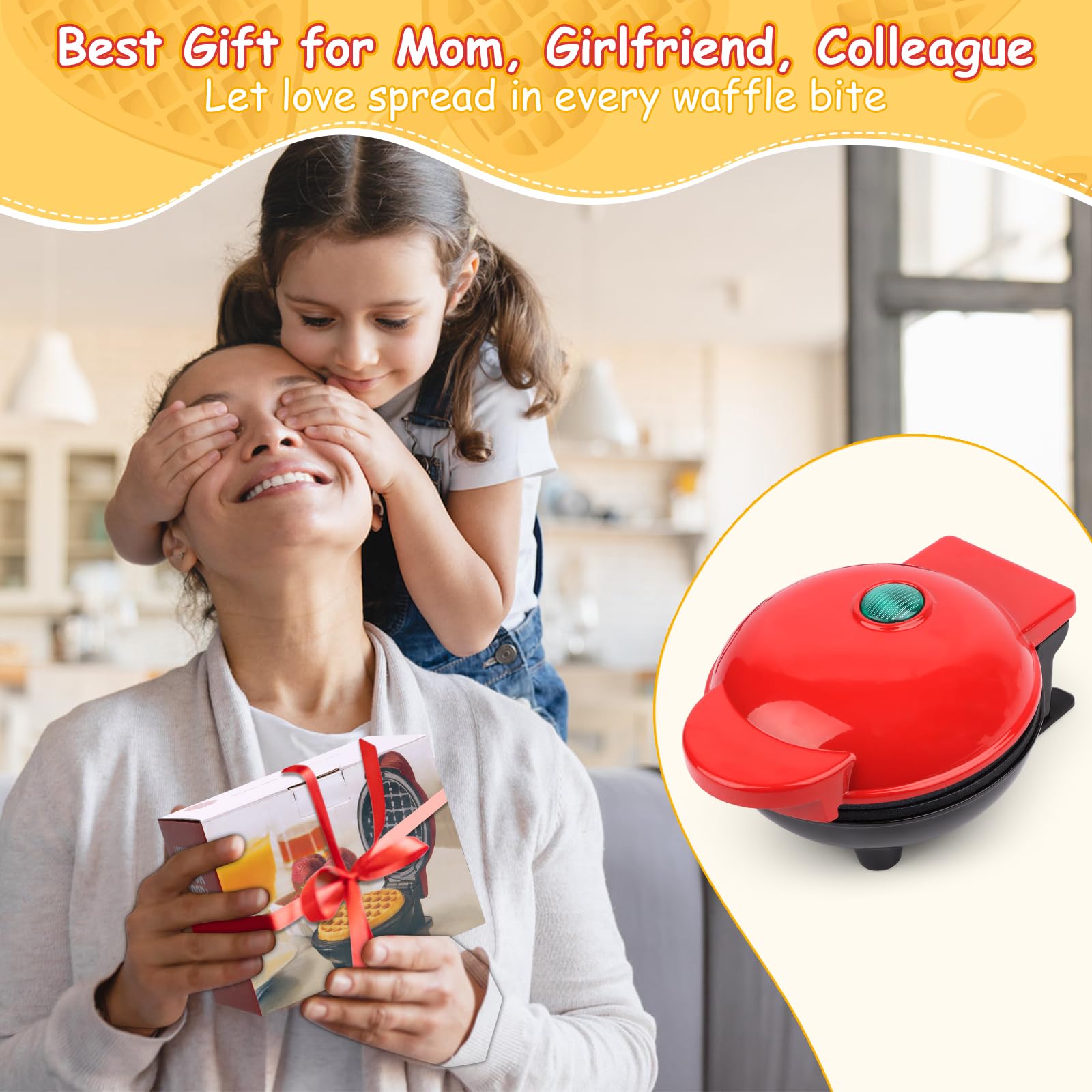 Mini Gofrera en Forma de Corazón, RISVOWO 350W Maquina de Gofres con Antiadherente, Gofreras Eléctrica para Cumpleaños Infantiles, Fiestas Familiares, Pascua o Navidad Mini waffle Iron Heart Shape