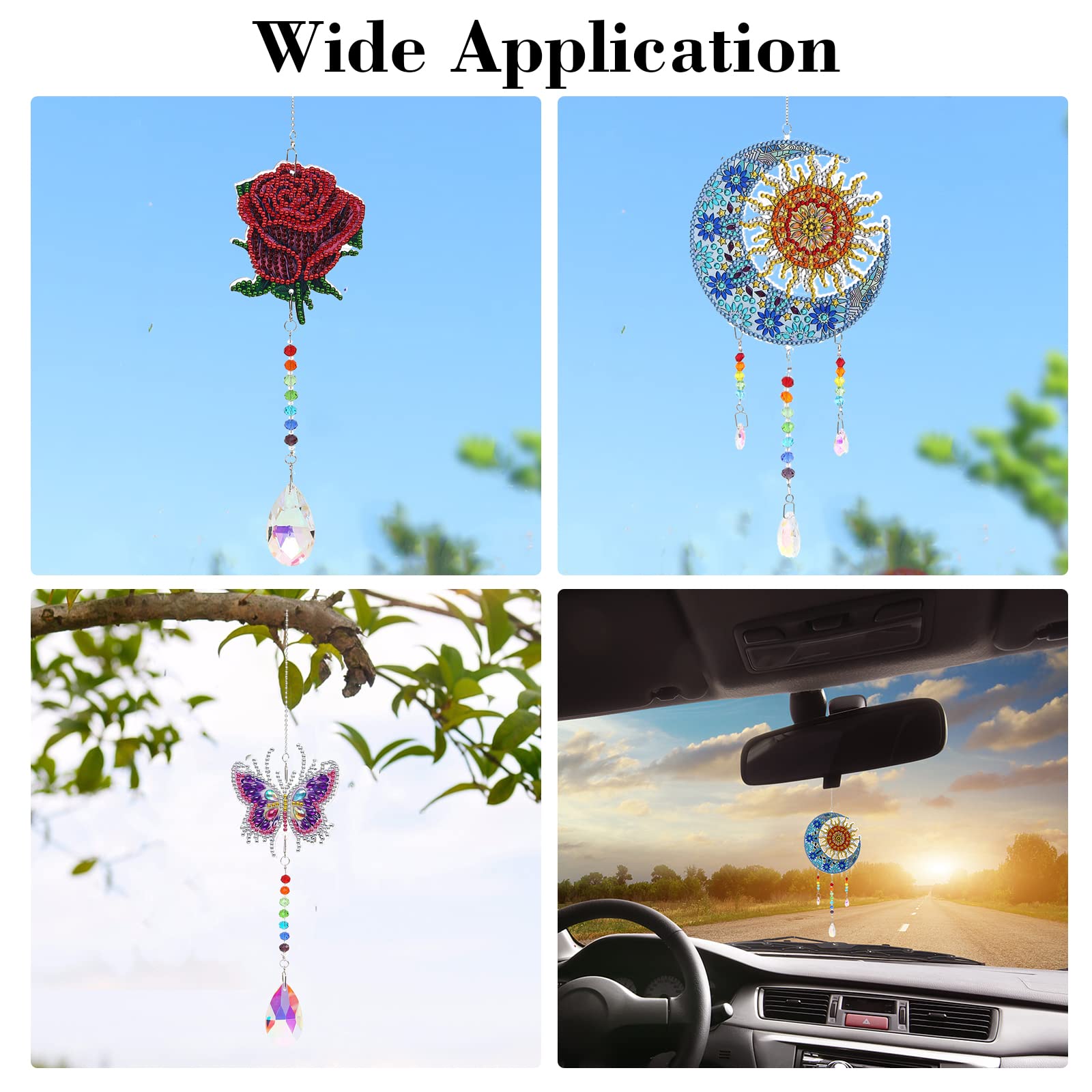 3 DIY Diamant-Malerei Sets Für Windspiele - Pfau, Baum Des Lebens, Blume Mit Strasssteinen & Zubehör