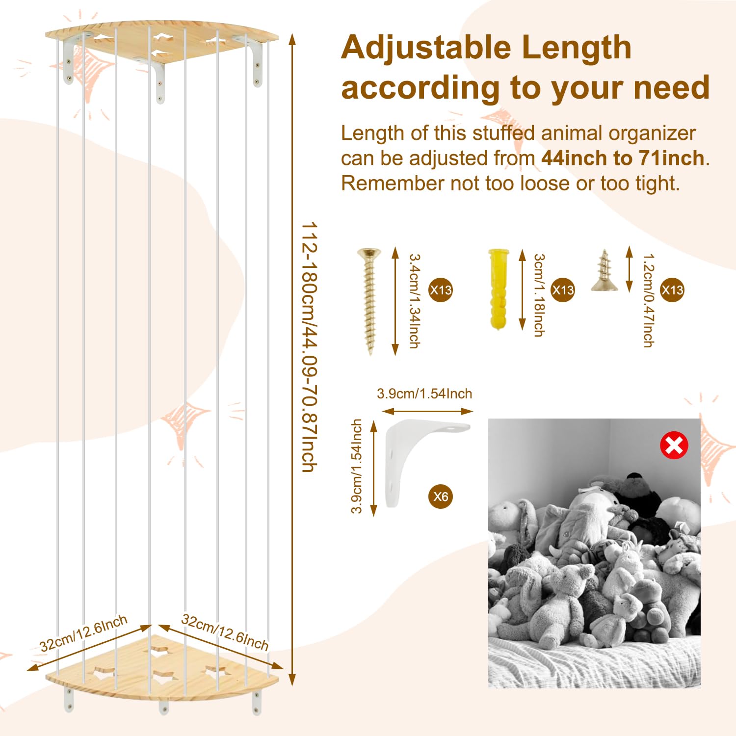 1 Pièce Rangement Peluche en Bois Pentagramme Range Peluche d'angle Suspendu Rangement Jouet pour Ranger les Peluches les Jouets les Poupées Chambre à Coucher Salon Salle de Jeux Gain de Place