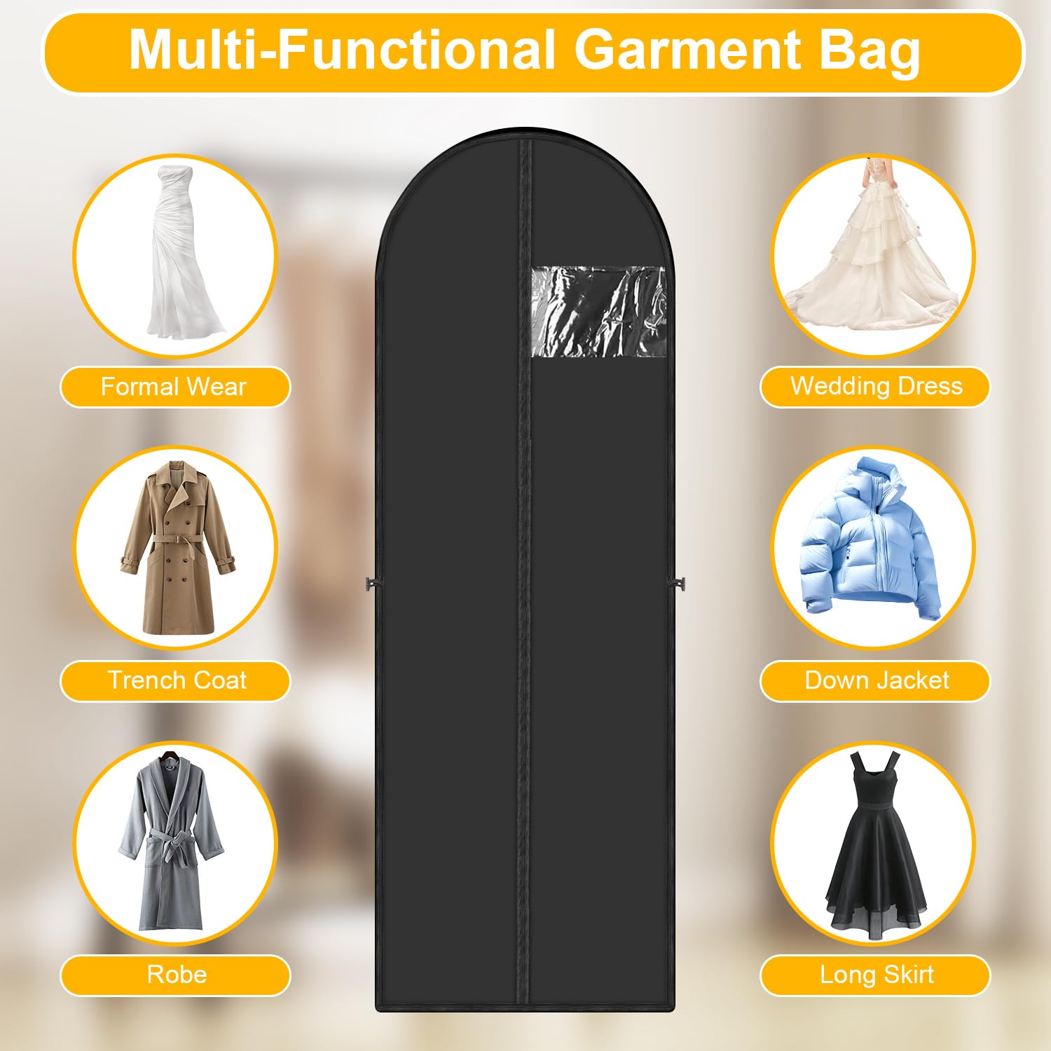 Borsa Porta Abiti Lunga 180x60 Cm Con Finestra Trasparente – Copriabiti Antipolvere Pieghevole Con Custodia Scarpe Inclusa