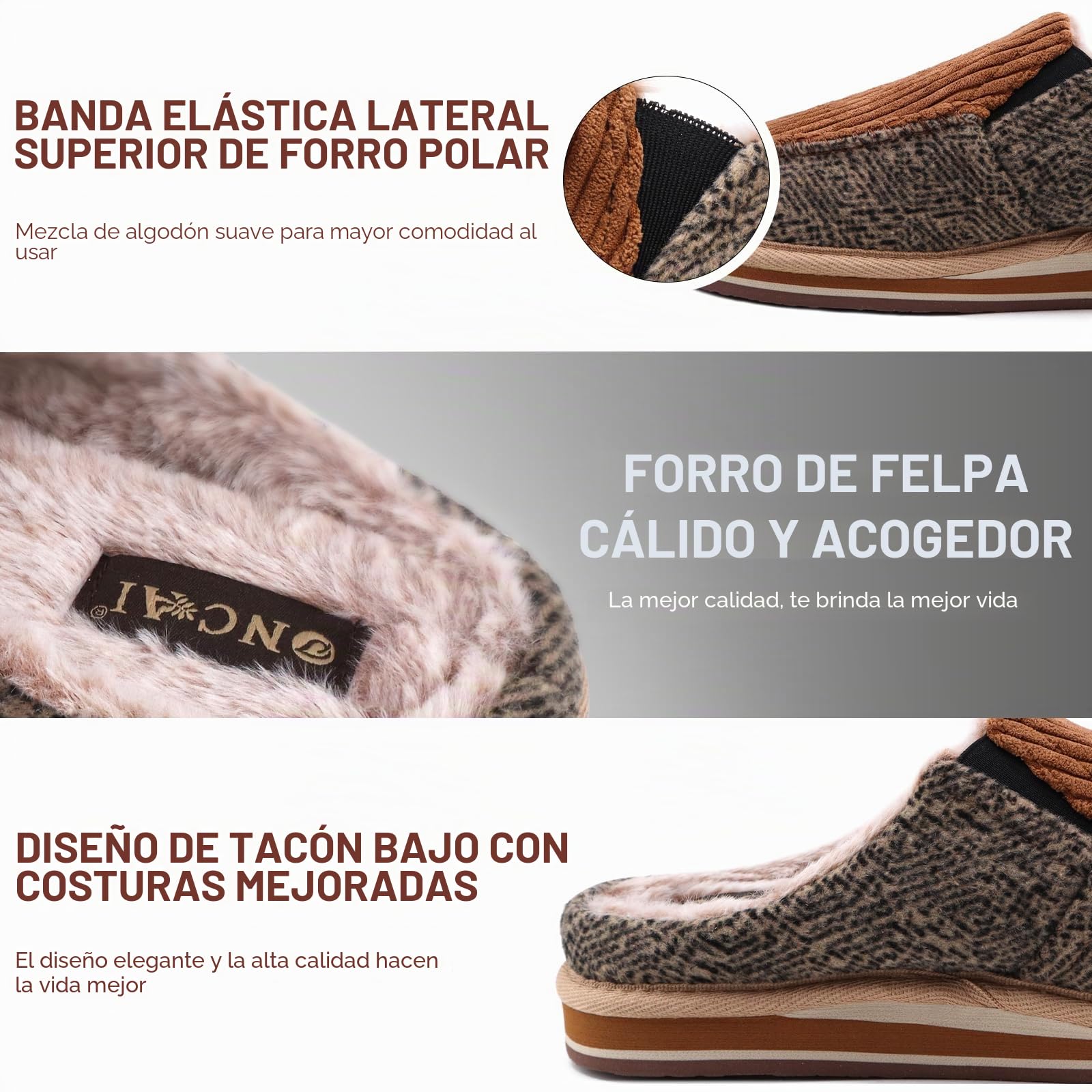 ONCAI Zapatillas de Casa Hombre Rayas Confort Mezcla de algodón Pantuflas con Felpa Espuma de Memoria Soporte del Arco Antideslizante Suela Talla 40-50