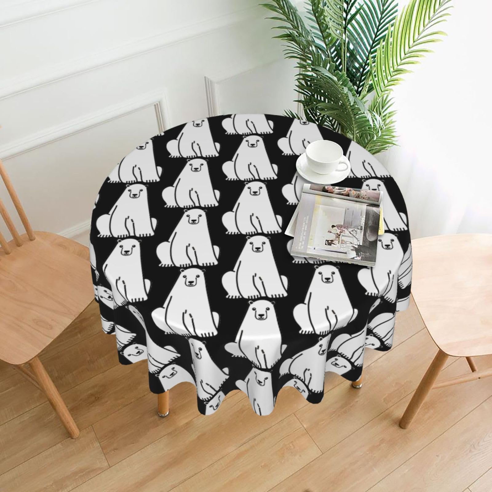 Zcmkjlg polar bear Print Quick Ship Round Tablecloth 60in Polyester Washable Cover for Dining Room