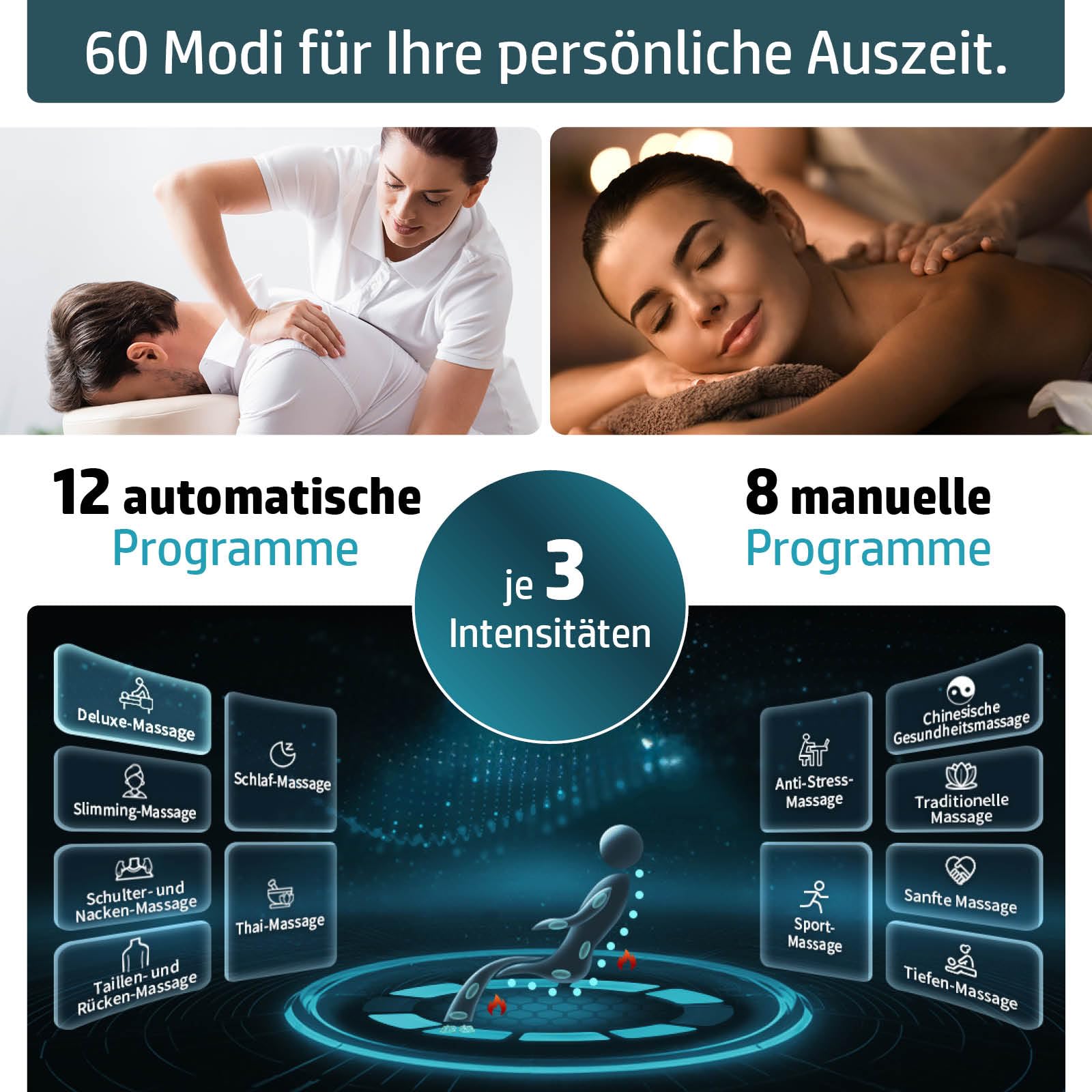 Massagesessel Relaxsessel YUNA | 60 Massageprogramme | deutsche Bediensprache | Zero Gravity-Funktion | 3D-Massagetechnologie Ganzkörpermassage + Wärmefunktion | Vitalwertmessung | Weiß