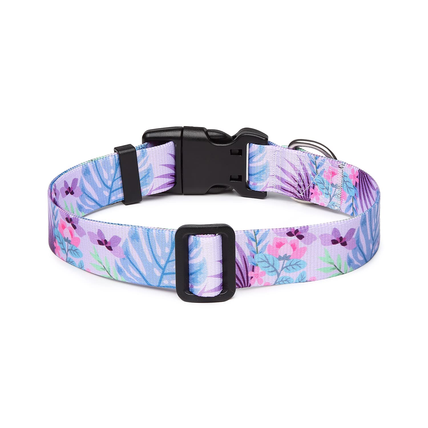 Suredoo Adjustable Dog Collar with Patterns, Ultra Comfy Soft Nylon Breathable Pet Collar for Small Medium Large Dogs (S, Purple Flower)
