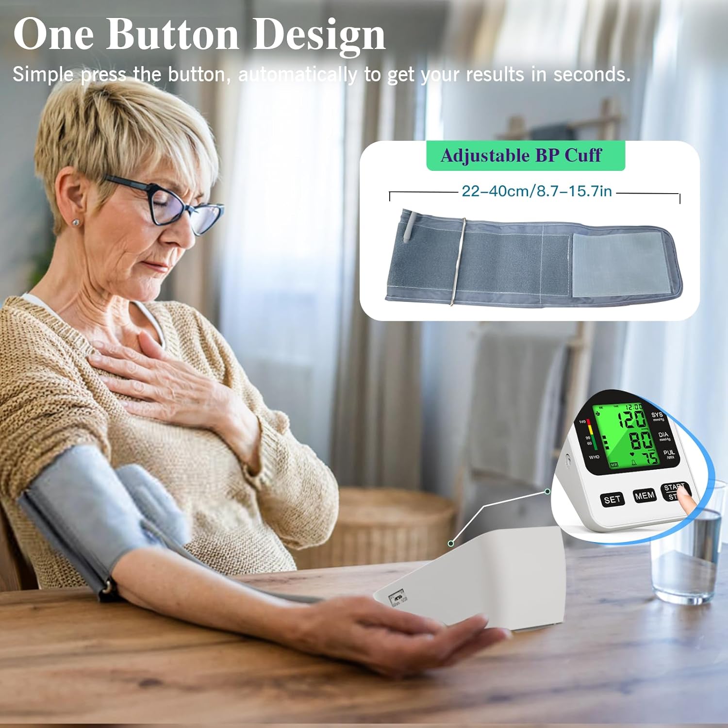 Panamalar Blood Pressure Monitor, Automatic Upper Arm Blood Pressure Machine with 3 Colors LCD Backlight Display/2 Users Memories/BP Cuff 22-40cm, Digital Arm BP Cuff Monitor for Home Use