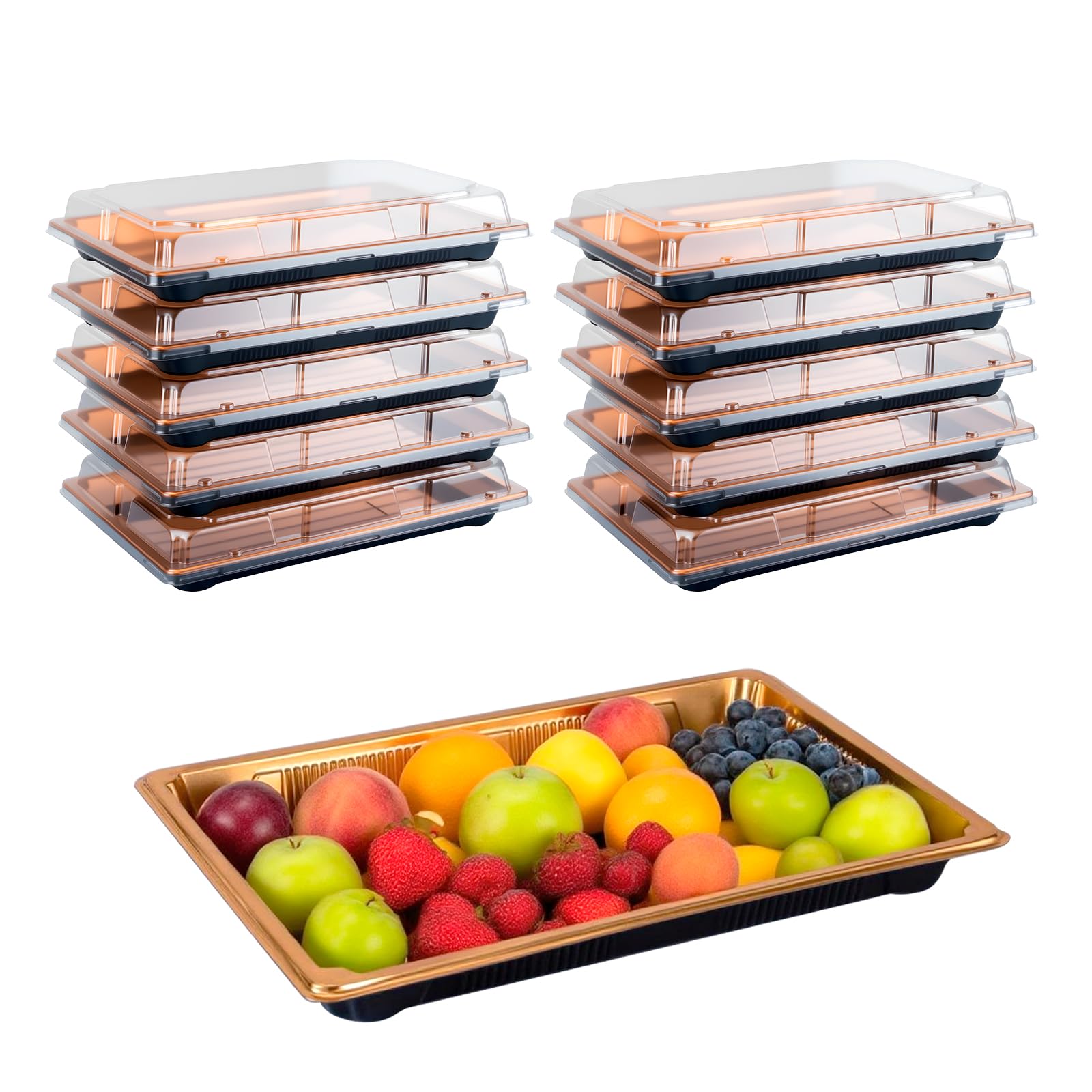 10 vassoi riutilizzabili per alimenti con coperchio, contenitori per sandwich e sushi, ideali per buffet, picnic ed eventi, soluzioni durevoli per la conservazione degli alimenti