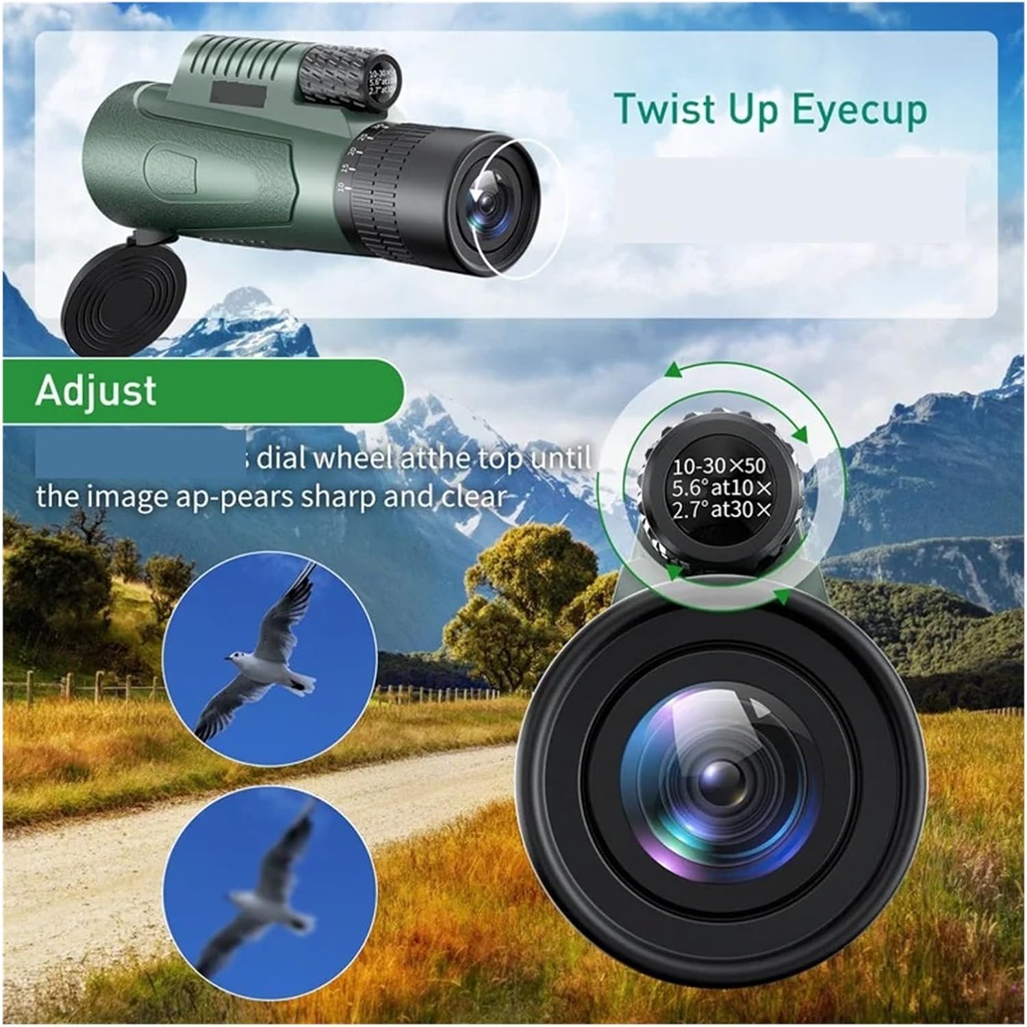 Binoculars, 10-30x50 Zoom Monocular Spotting Scope with Phone Adapter Tripod for Hunting Camping Outdoor Viewing,for Bird Watching(Black Set) (Black Set 1)