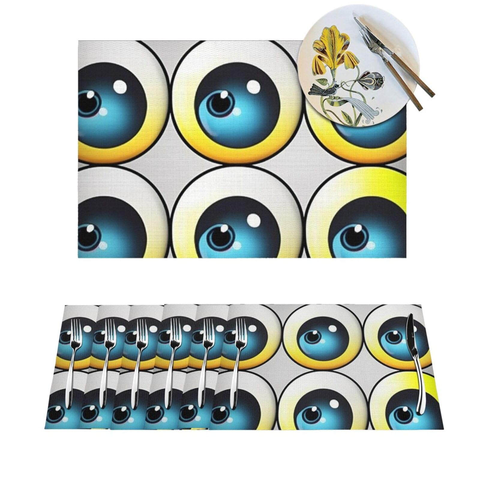Set de table pour cuisine et salle à manger décoratif en vinyle lavable style boules d'yeux