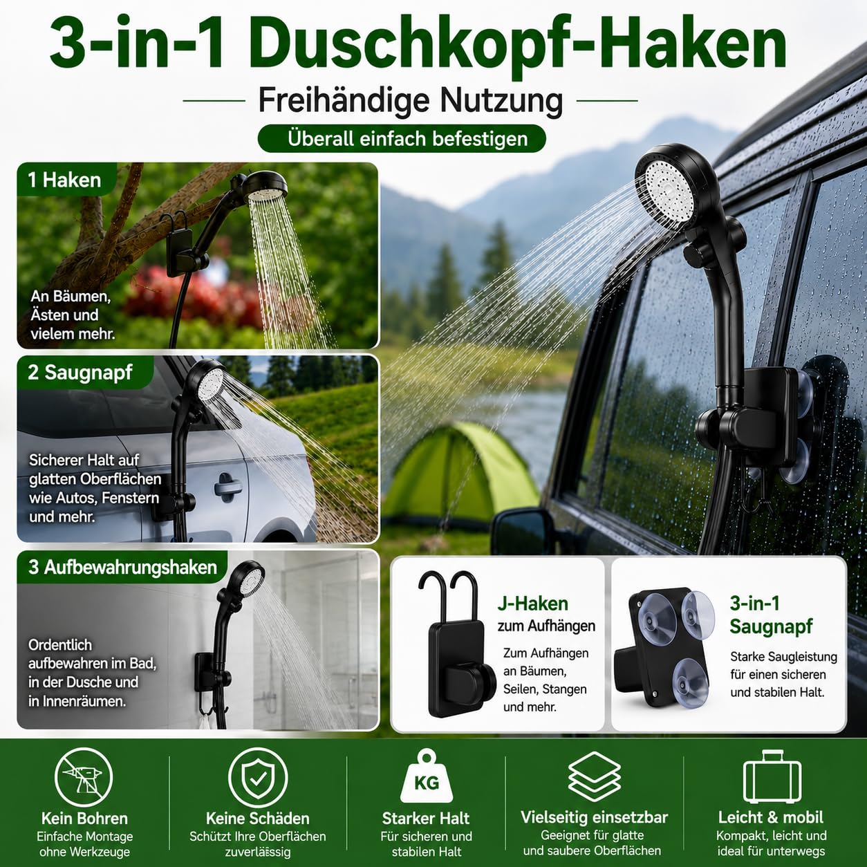 Romicta Tragbare Campingdusche mit wiederaufladbarem 6000mAh Akku & LED-Anzeige – Faltbarer Eimer 4 Sprühmodi IPX7 wasserdichte Pumpe ideal für Wandern Reisen Autofahren Haustiere Outdoor-Aktivitäten