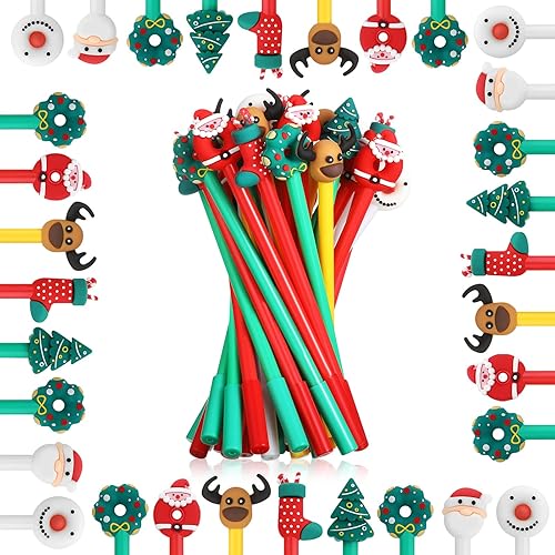 Bolígrafo de tinta de gel de Navidad, bolígrafos de punta redonda de tinta de gel negra con personajes de Navidad, bolígrafos de tinta de gel de
