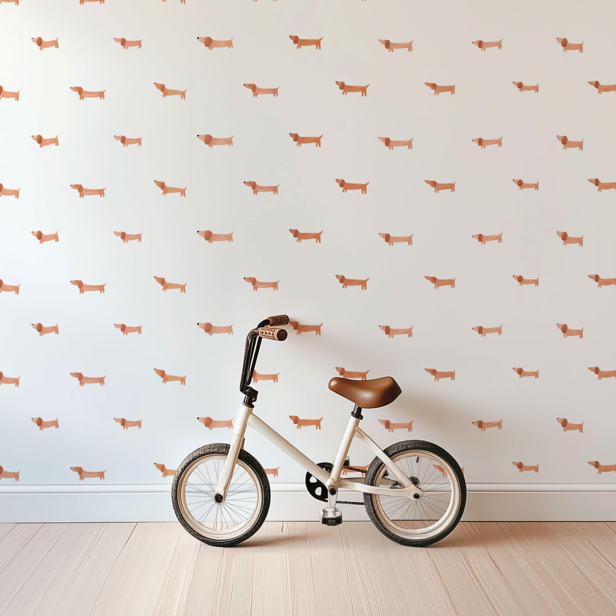 Pegatinas Pared Decorativas Infantiles Perro Teckel | 6 Láminas, 96 Perros Adhesivos | Vinilo Adhesivo Pared | Efecto Papel Pintado | Cubre 9 m² | TRESXICS (Marrón)
