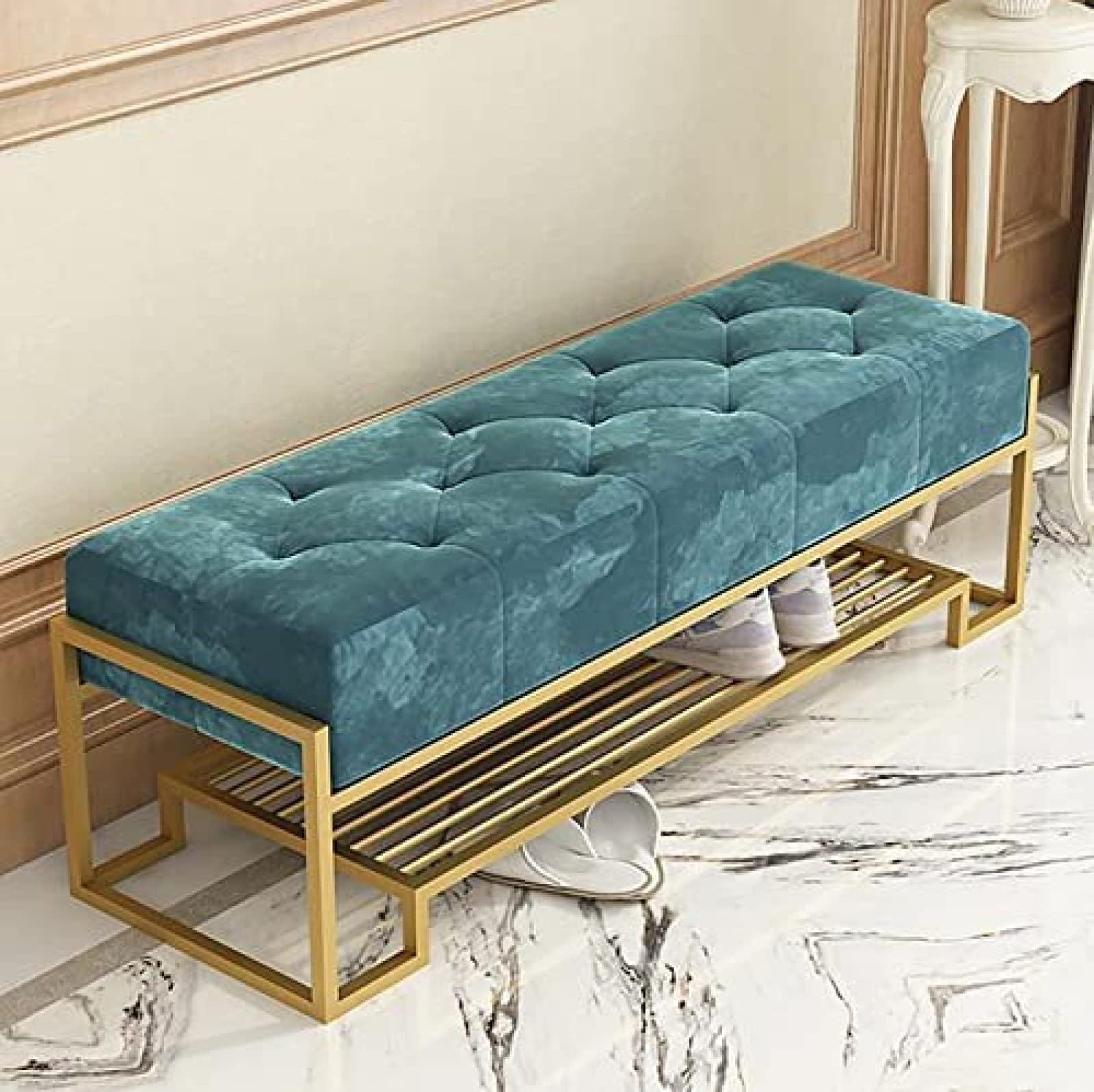 MSHGSKU Padded Shoe Bench with Storage 3Tier Shoe Organizer Entryway Furniture Green 80x38x42cm (31x15x17 inch) Stylish & Functional Shoe Rack