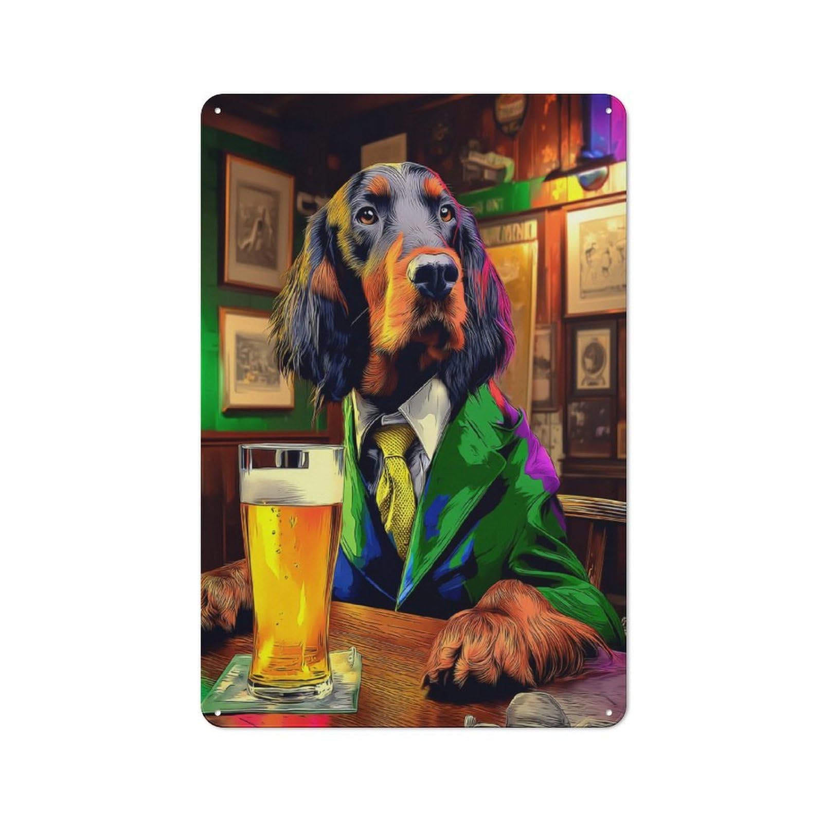 Junmoney Dog In Suit Enjoying Beer At Pub Vintage Tin Sign 30X20cm For Home Office Or Studio, For Vintage Wall Decor Fans, For Cafés, Pubs And Restaurants